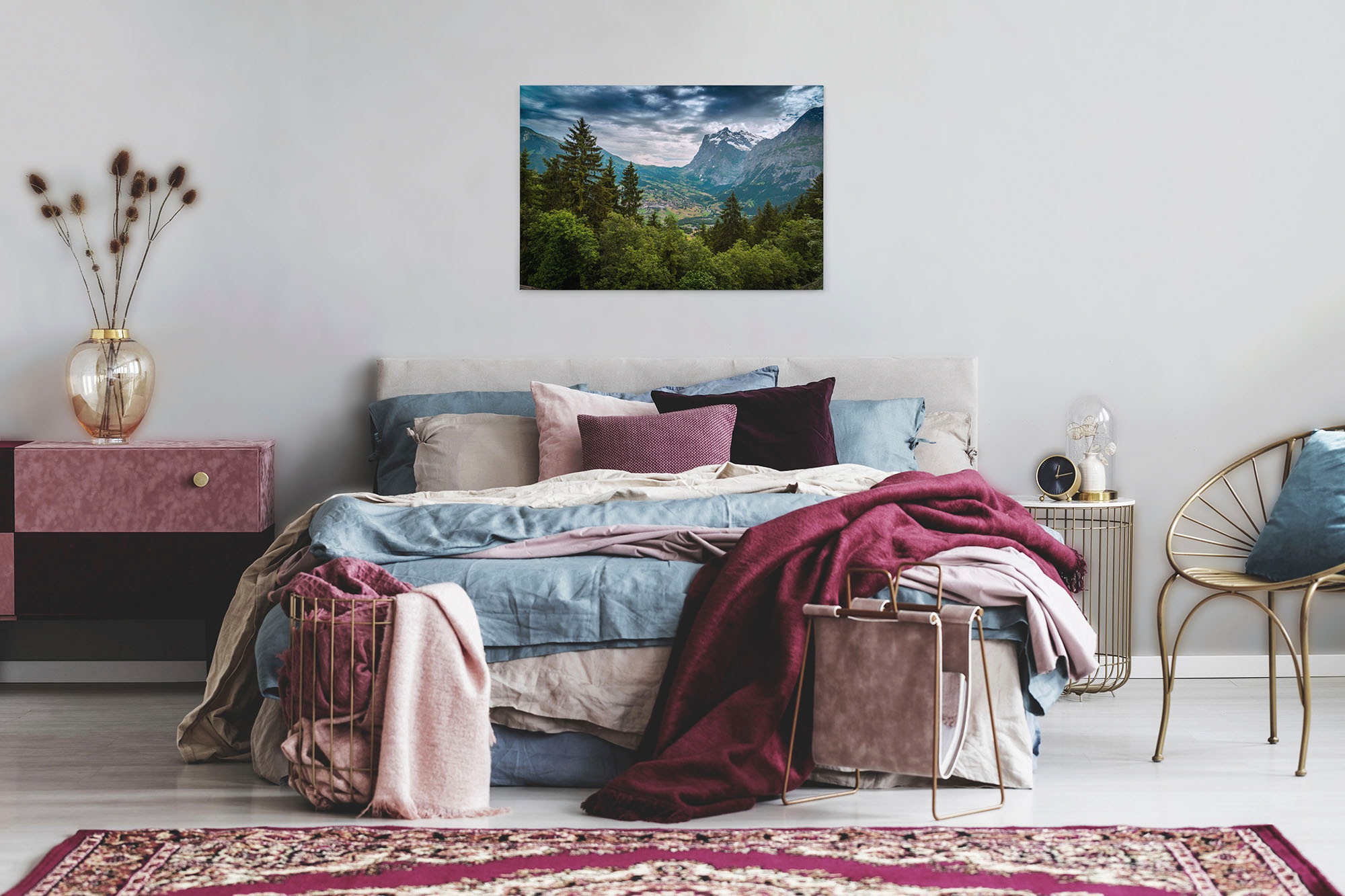 A.S. Création Leinwandbild »Mountain Views«, Kunst-Landschaft-Kinder, (1 St.), Bild Landschaft Bäume Gebirge Keilrahmen Leinwand-Bild Wohnzimmer Wand