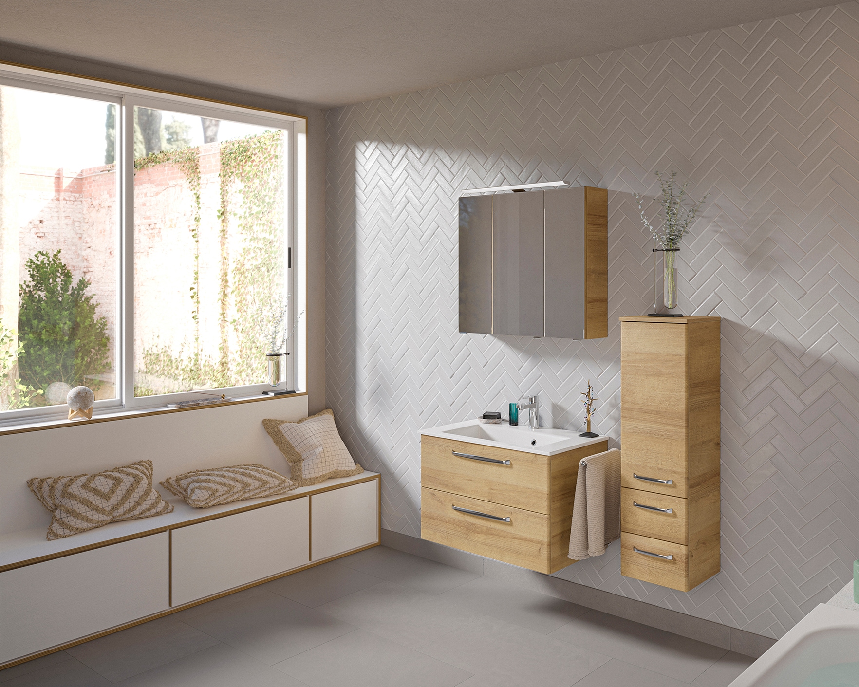 Saphir Badmöbel-Set »Badmöbel-Set Trentino 3-tlg Mineralmarmorwaschtisch,LE günstig online kaufen