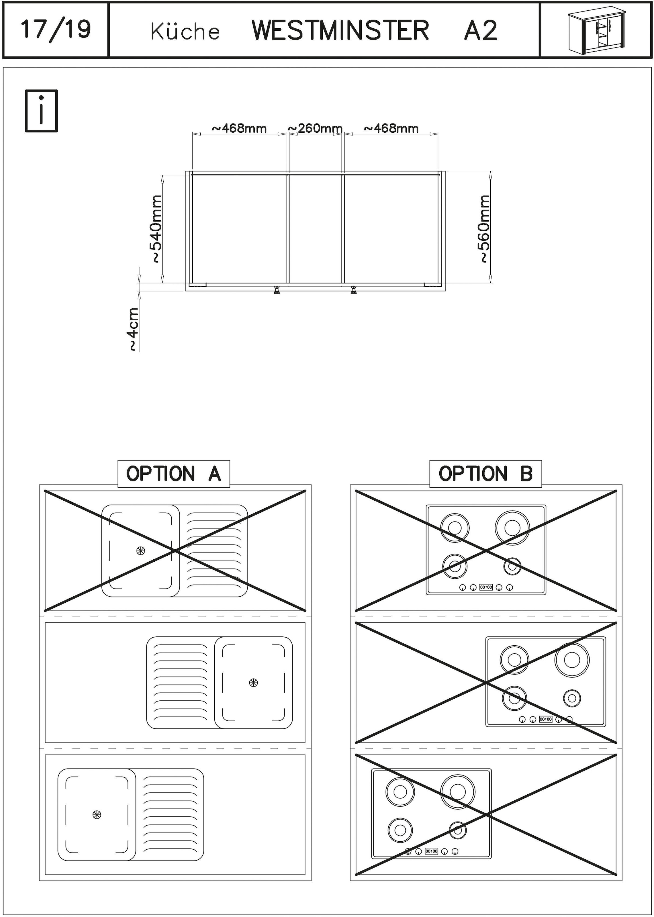 Kochstation Küche »KS-Westminster«, Breite 130 cm, ohne E-Geräte