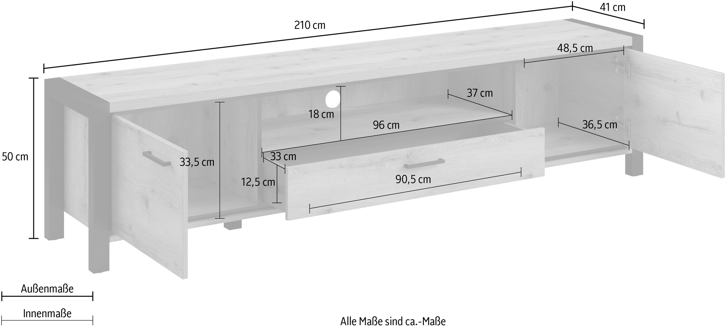 Home affaire Lowboard »Aktiv«, Breite 210 cm