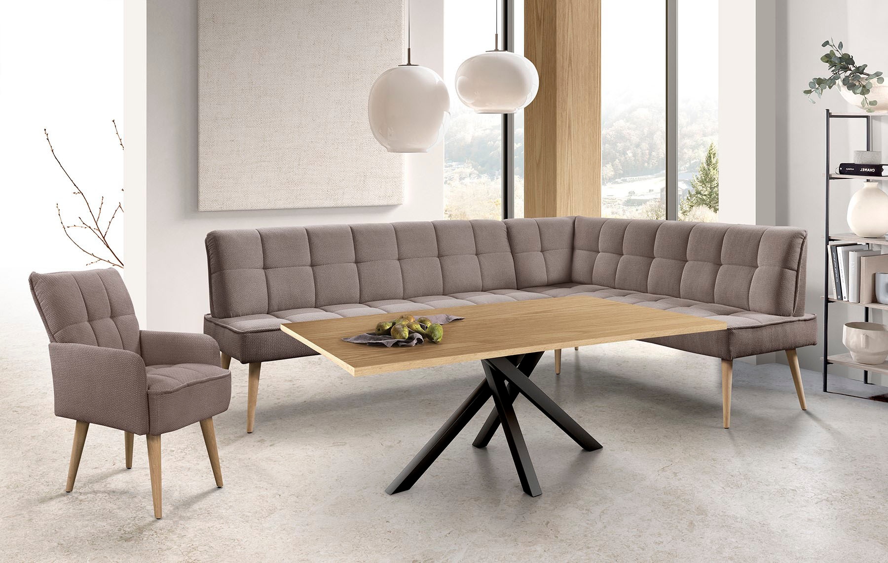 exxpo - sofa fashion Eckbank »Latte« moderne Sitz- und Rückensteppung, bequem und elegant, hoher Holzfuß