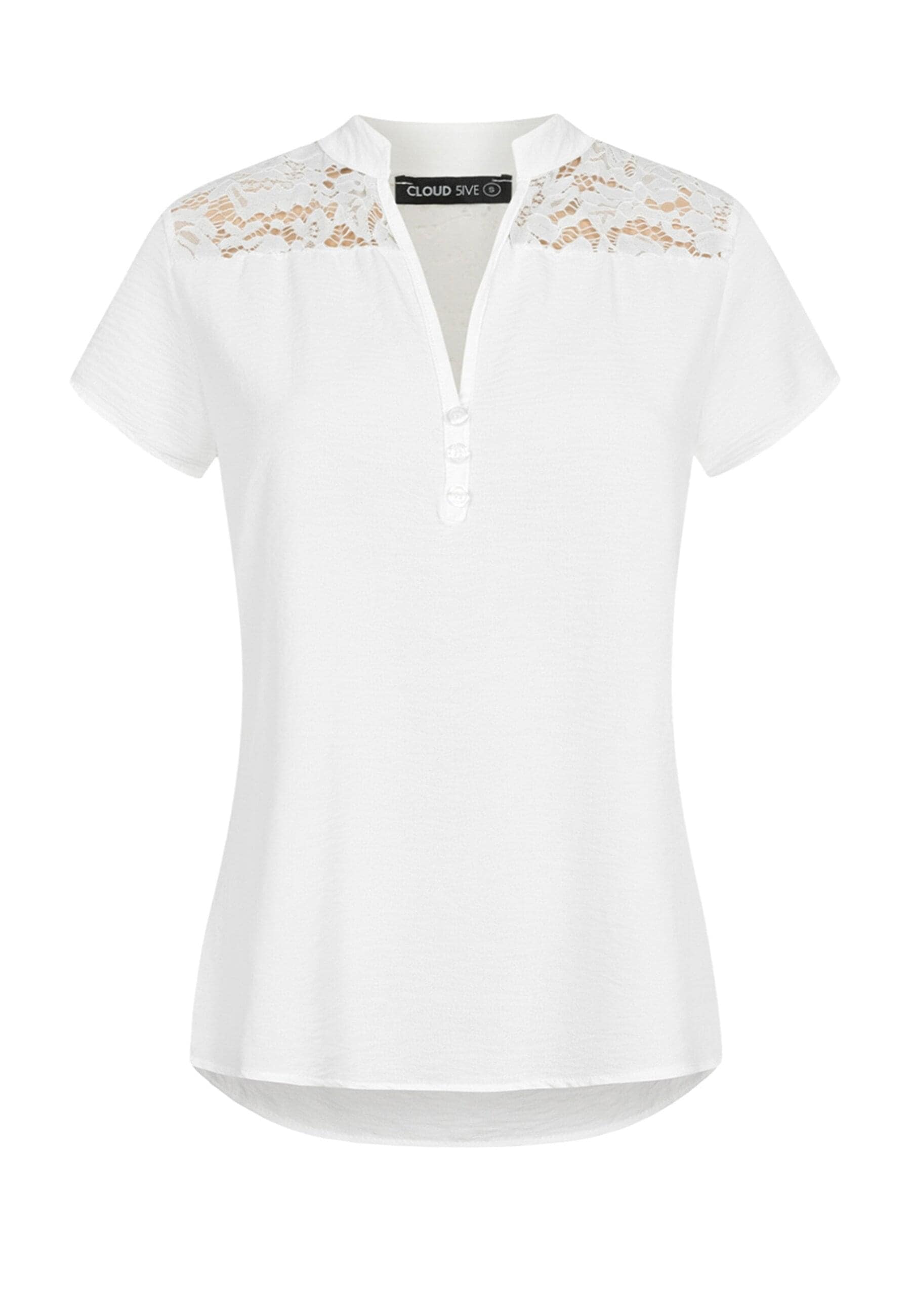 CLOUD 5IVE Klassische Bluse »CLOUD 5IVE Musselin Shirt V-Neck mit Deko Knopfleiste und Spitze«
