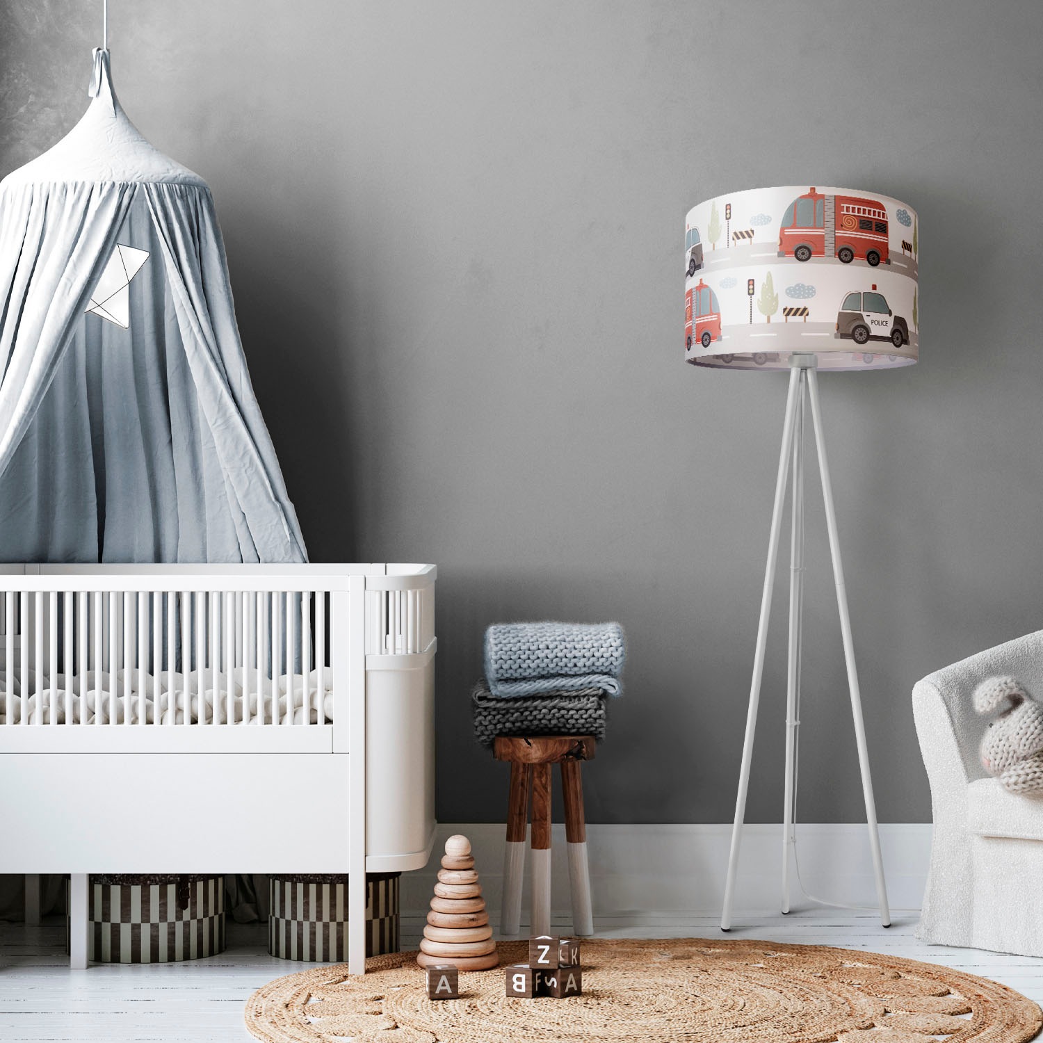 Paco Home Stehlampe »Trina Capri«, Leuchtmittel E27 | ohne Leuchtmittel, Stehlampe Kinderzimmer Stativ Baby Feuerwehr Straße Dreibein E27