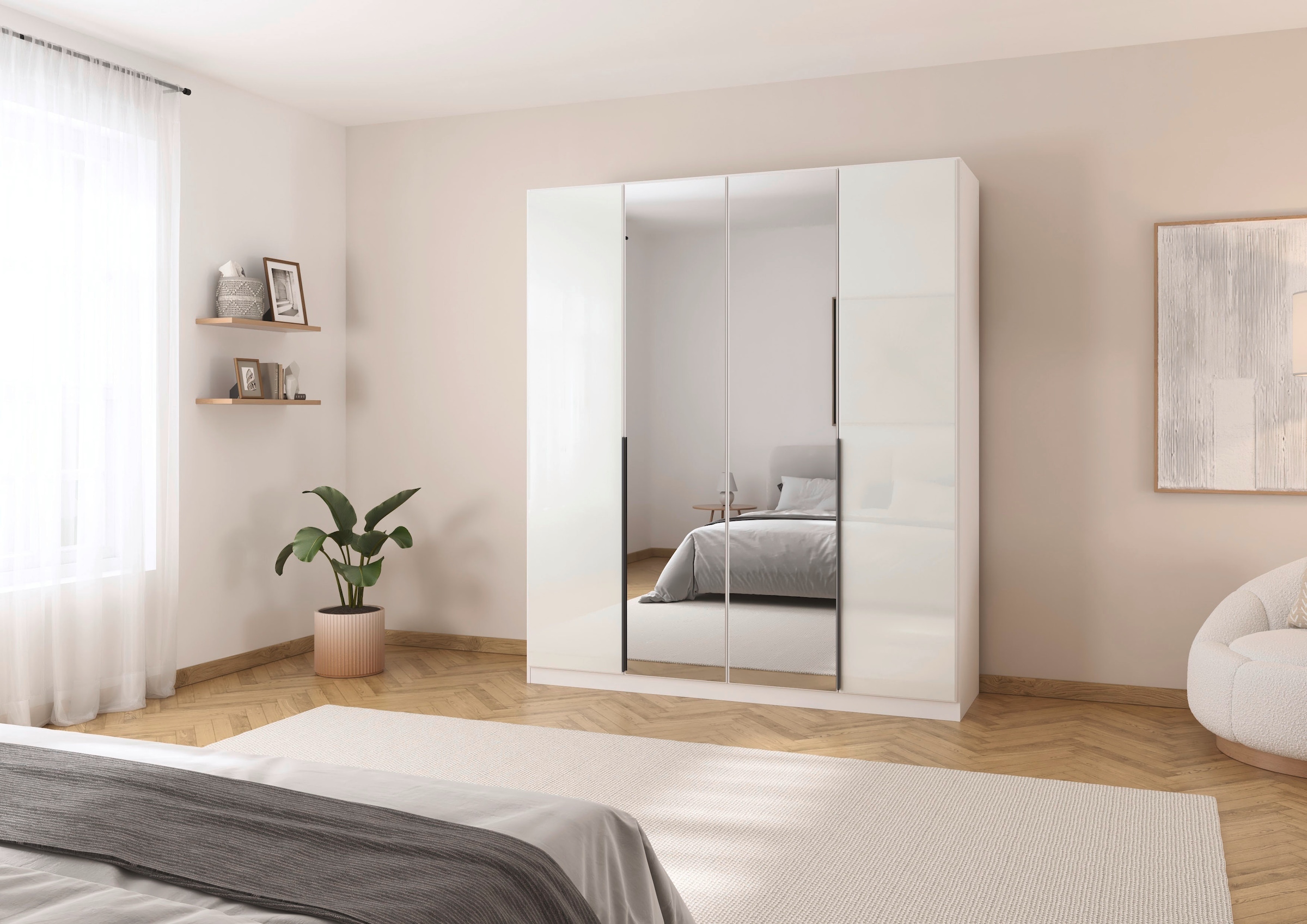 rauch Drehtürenschrank »Kleiderschrank Kleiderschränke Schrank Garderobe AGORDO mit Glasfront«, (in zwei Griff-Farben), durchdachte Innenausstattung, in 6 Breiten und 2 Höhen MADE IN GERMANY