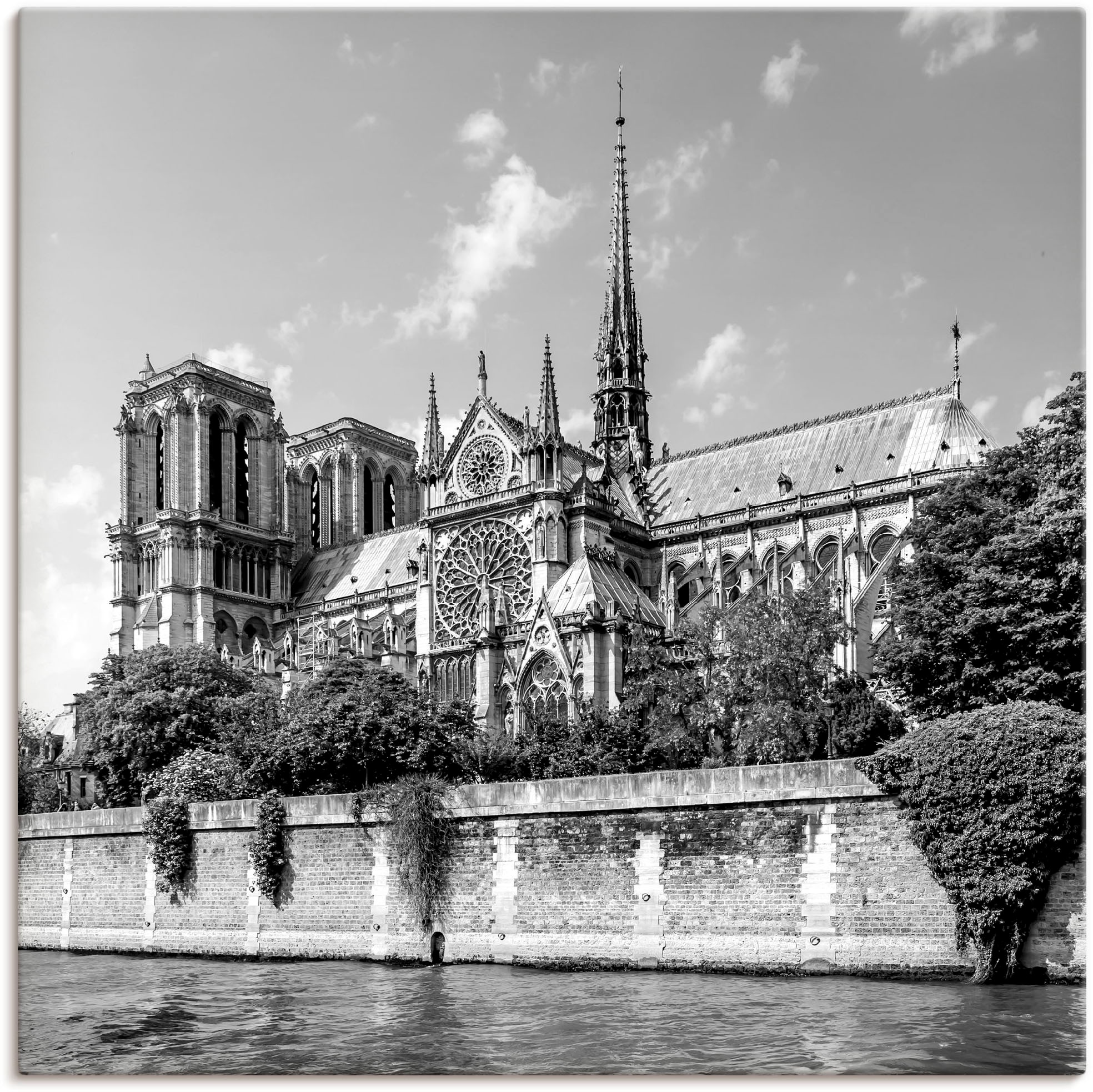 Artland Wandbild »Paris in Poster versch. Leinwandbild, Größen Notre-Dame«, oder (1 St.), Alubild, als Wandaufkleber Kathedrale Raten auf Gebäude, bestellen