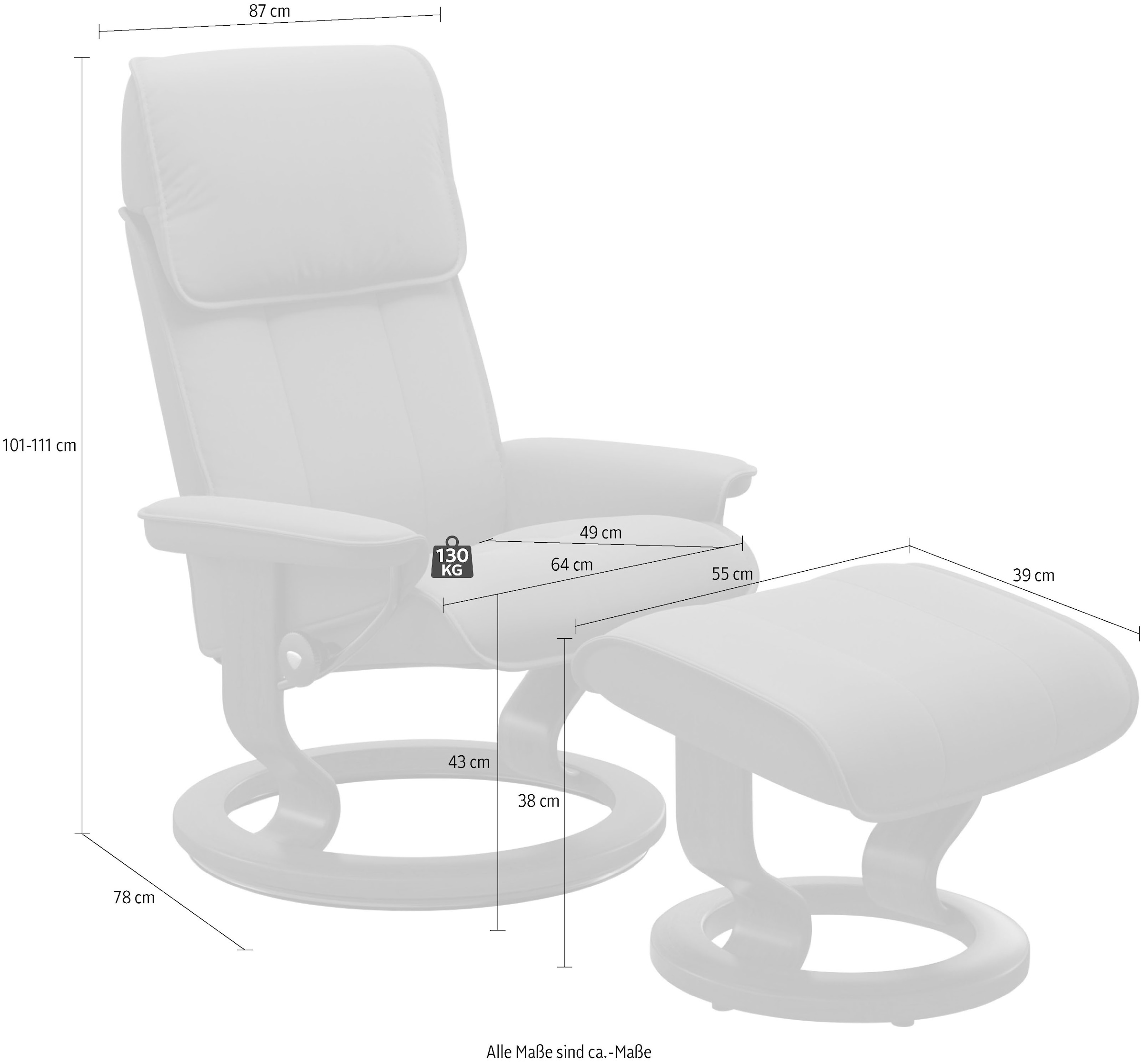 Stressless® Relaxsessel »Admiral«, (Set, Relaxsessel inkl. Hocker), mit Classic Base, Größe M & L, Gestell Wenge