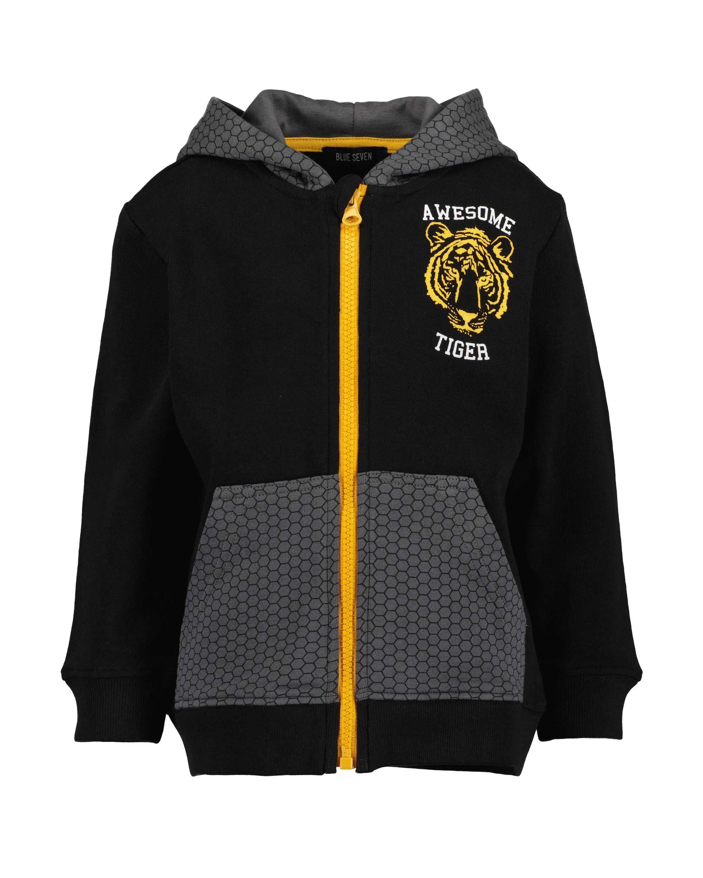 BLUE SEVEN Sweatjacke »Jungen Sweatjacke mit Kapuze« 1 Stk. tlg. 999 - SCHWARZ 110 110 Gemütliche Sweatjacke mit Tiger-Print