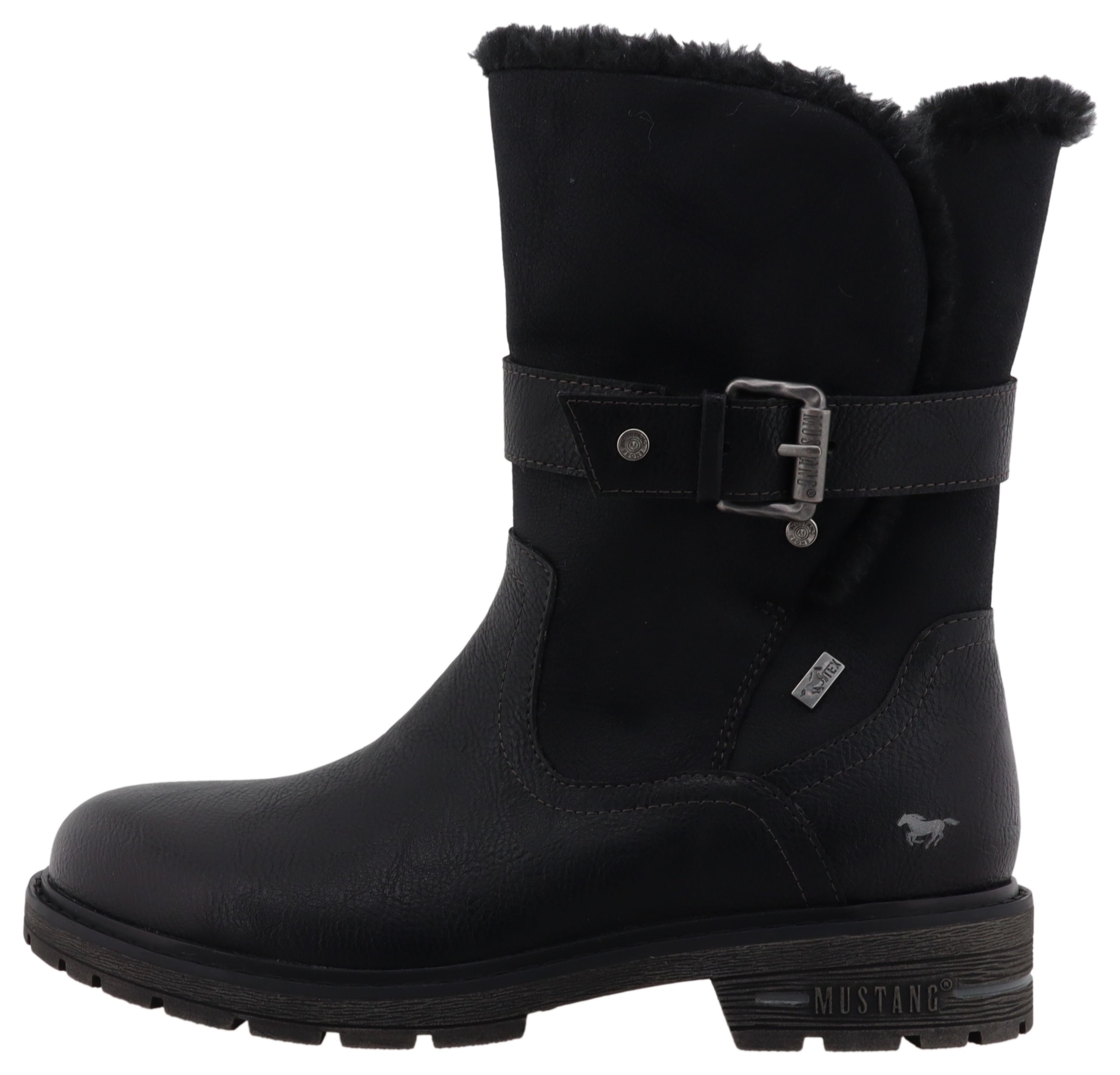 Mustang Shoes Winterstiefel »Bienke«  Biker Boots mit Blockabsatz und Zierriemchen