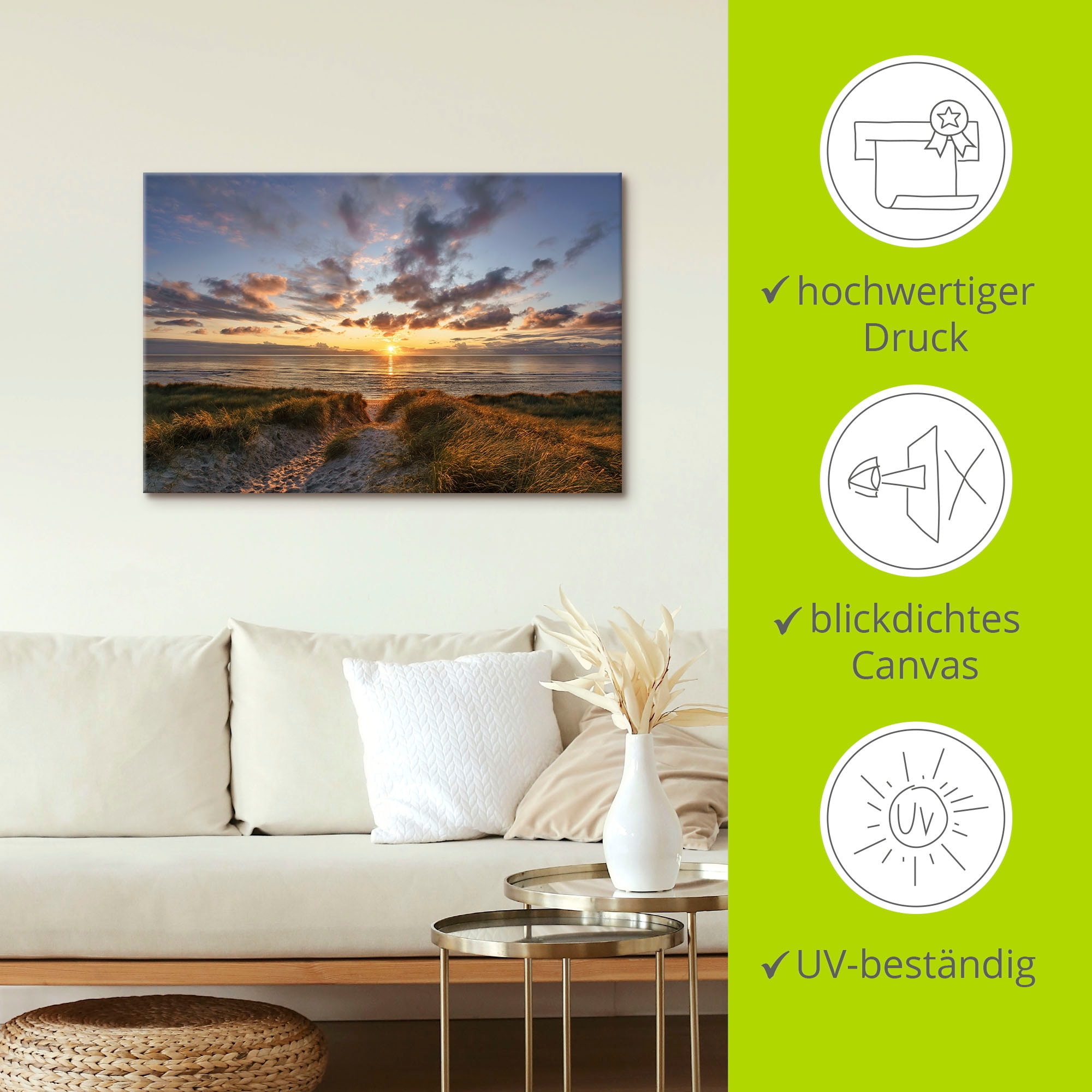 Artland Wandbild »Sonnenuntergang auf Sylt«, Bilder vom Sonnenuntergang & -aufgang, (1 St.), als Leinwandbild, Poster in verschied. Größen