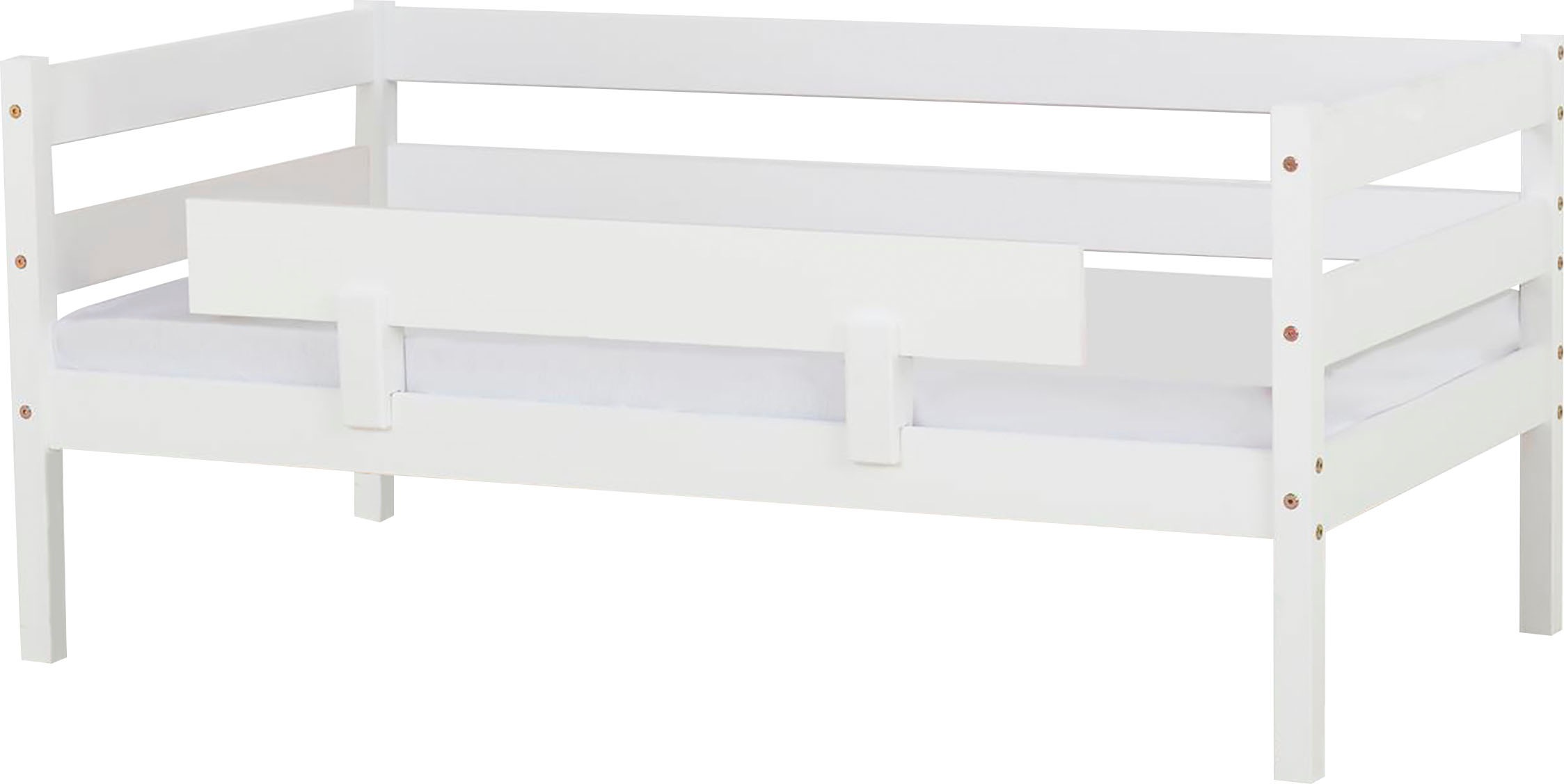 Einzelbett „ECO Comfort“, (Set), mit Rollrost in 8 Farben, wahlweise mit Matratze und Absturzsicherung, weiß Mit Absturzsicherung