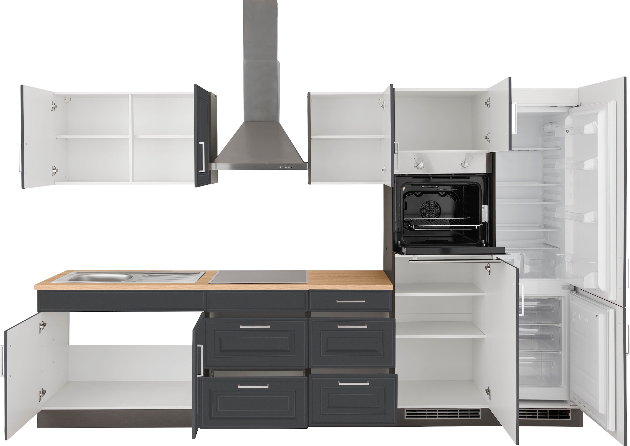 KOCHSTATION Küchenzeile »KS-Stockholm«, Breite 330 cm, mit hochwertigen MDF Fronten im Landhaus-Stil