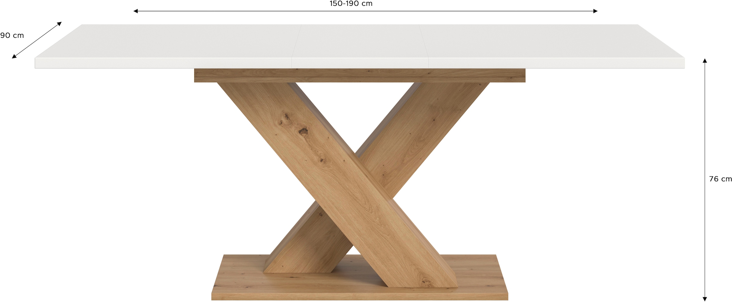 INOSIGN Esstisch »Motus, ausziehbar 150 -190 cm, inklusive 40 cm Einlegeplatte«, (Set, 1 St.), X-Gestell mit Bodenplatte, Tisch, Küchentisch, Esszimmer, Küche