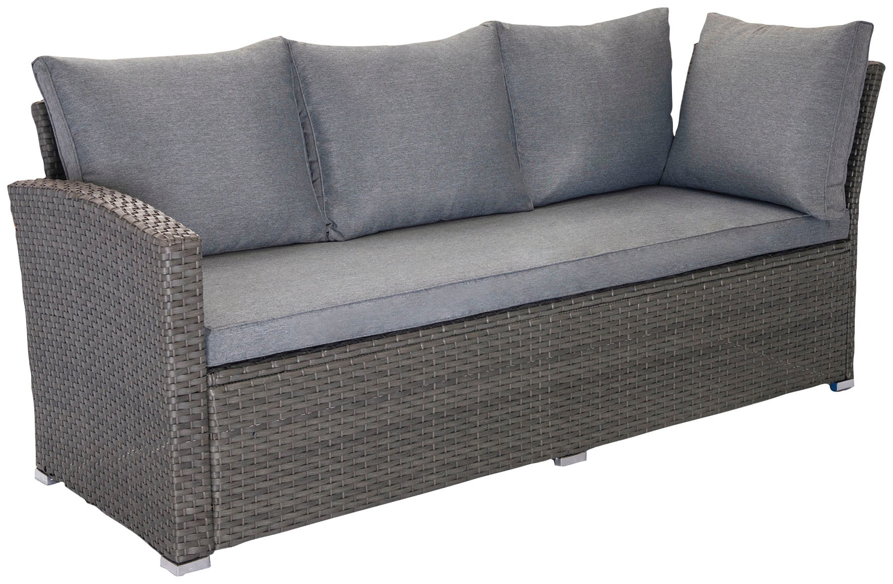 KONIFERA Gartenlounge-Set »London«, (Set, 17 tlg., 2x3er Sofa, 2x Hocker, 1x Tisch 140x80x66cm, inkl. Auflagen), inkl. Schutzhülle, Aluminium, Polyrattan
