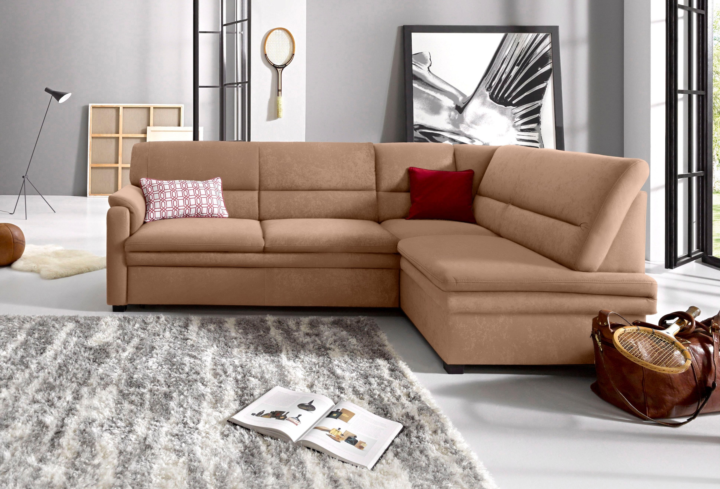 sit&more Ecksofa »Pisa L-Form«, mit Federkern, wahlweise mit Bettfunktion günstig online kaufen