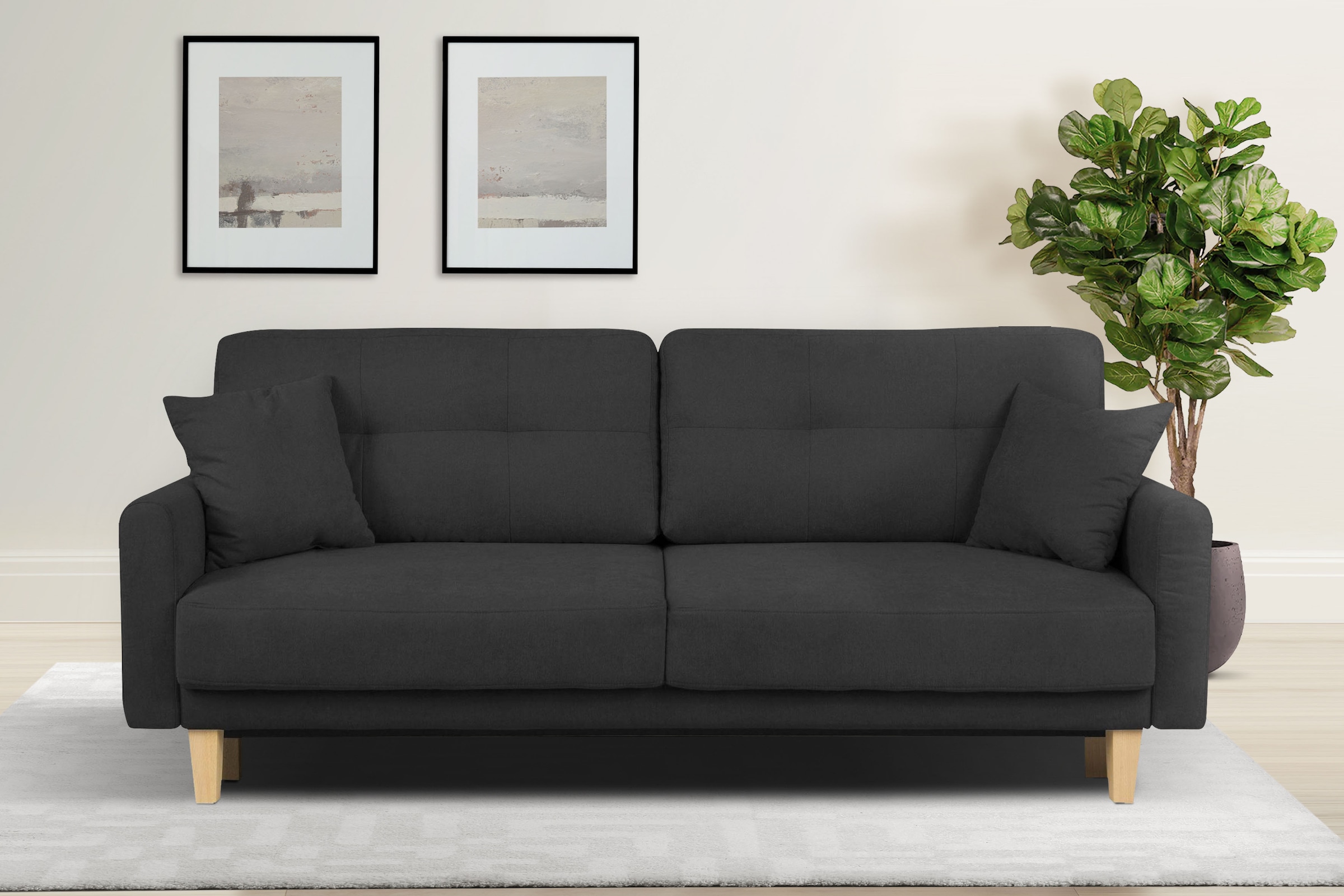Home affaire 3-Sitzer »TRIPLO optionale Schlafsofa mit Bettkasten, Maße B/T/H: 215/100/89 cm«, Wahlweise Bettfunktion - Liegefläche 145x191 cm, Rücken-, Zierkissen