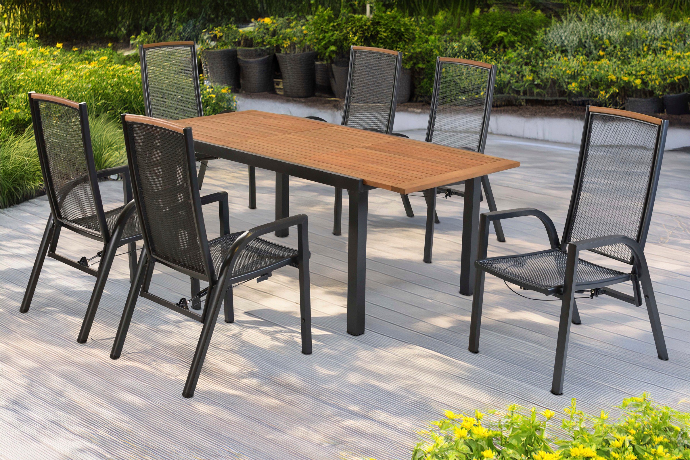 MERXX Garten-Essgruppe »»Tilos«« Set, Rückenabschluss und Armlehnen aus Aka günstig online kaufen
