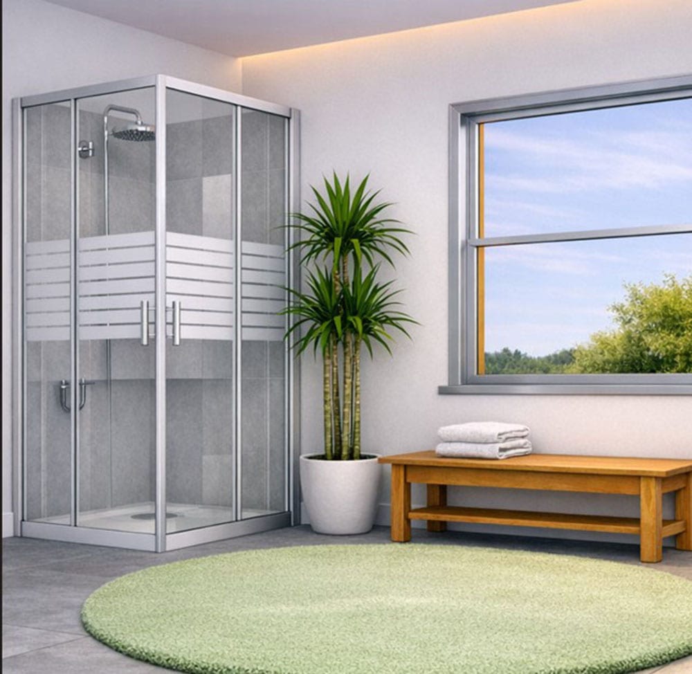 welltime Eckdusche »New Trento mit Streifendekor« Extrahohe 195cm, 6mm ESG, verbessertes Rollensystem, Streifendekor