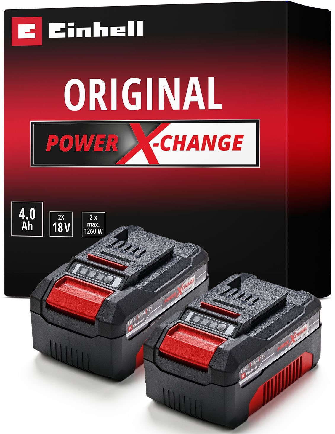 EINHELL Akku »»PXC-Twinpack«« 18 V, 4 Ah rot/schwarz Hoher Stoßschutz und gute Griffigkeit, mit Griffmulden zur ergonomischen Handhabung