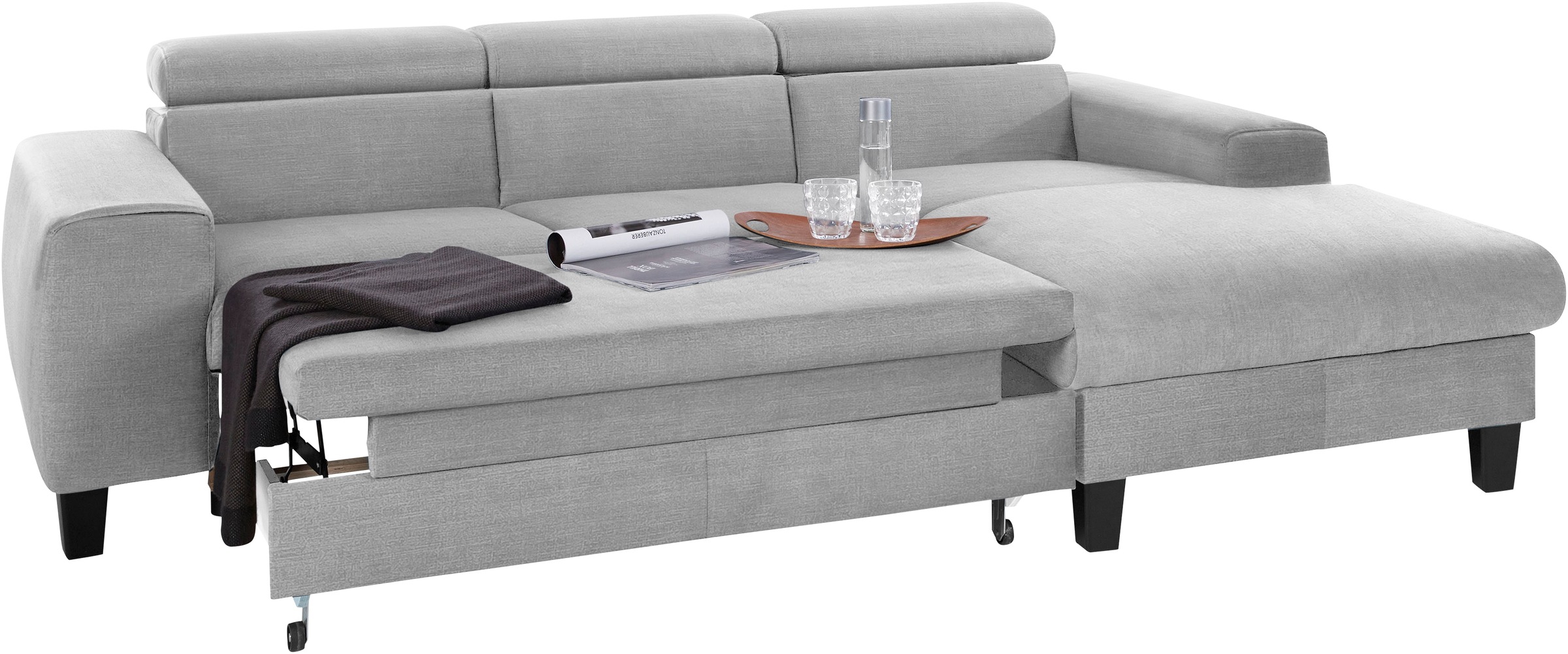 COTTA Ecksofa »Morven L-Form mit Kopfteilverstellung«, wahlweise mit Bettfunktion, Bettkasten & Wireless-Charger