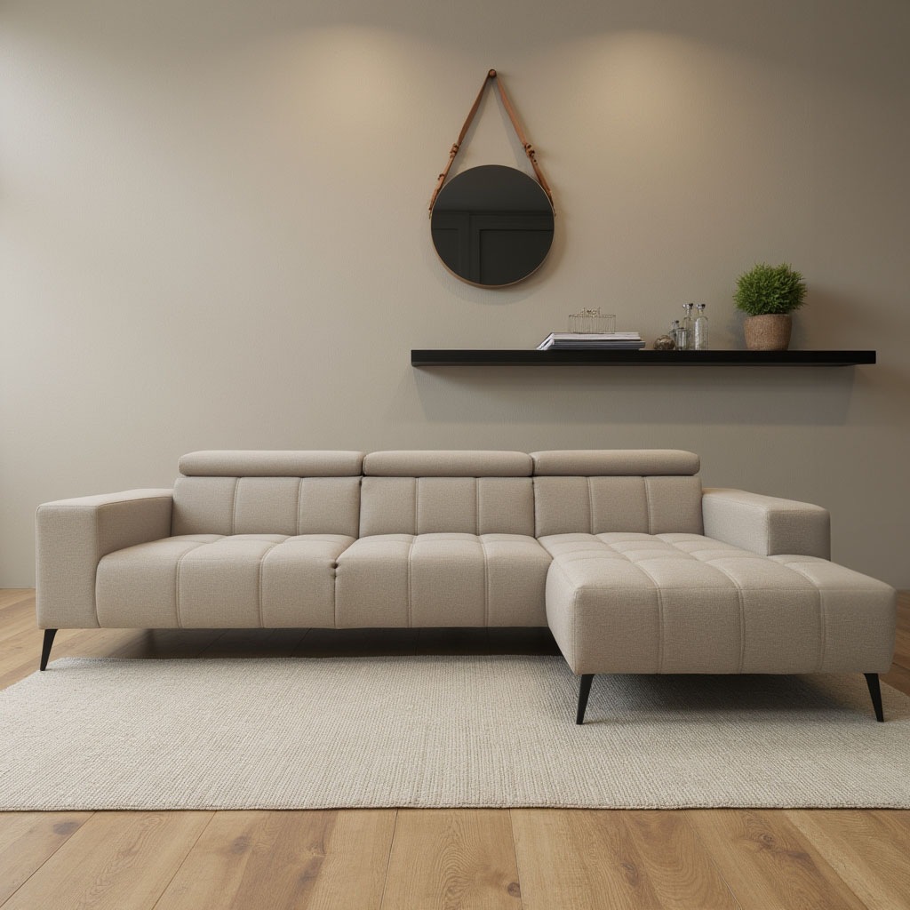 DOMO collection Ecksofa »Trento L-Form, mit Kufenfuß oder Einzelfuß«, wahlweise mit Kopfteilverstellung, Recamiere links/rechts bestellbar