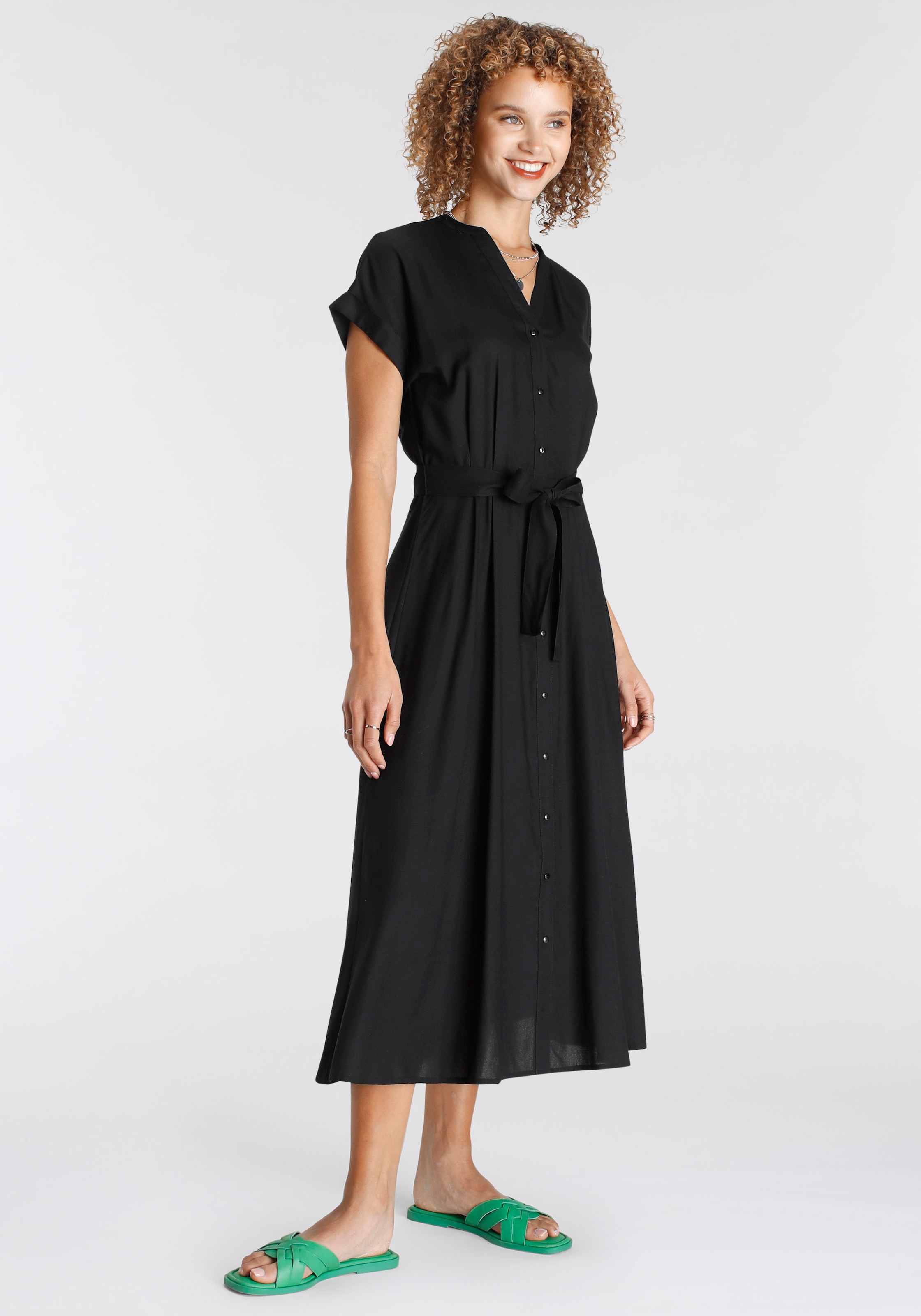 Tamaris Hemdblusenkleid, wadenlang, sportlicher Stil, aus Viskose, mit Stehkragen