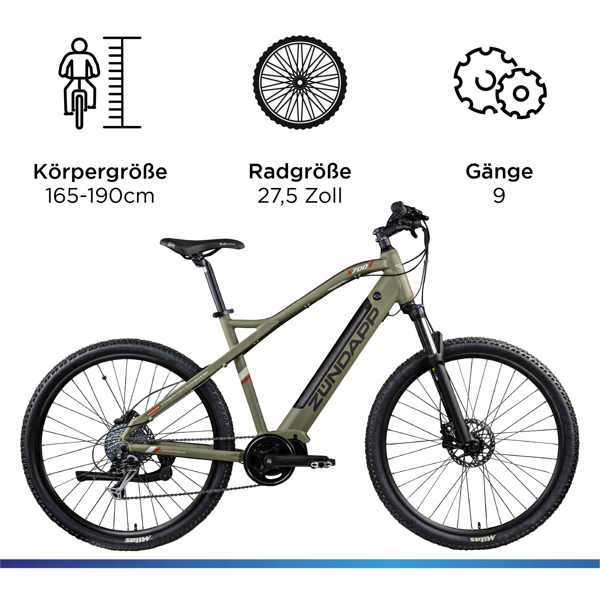 Zündapp E-Bike »X700«, 9 Gang, SunRace, LD RD-M91, Mittelmotor 250 W, Pedelec, Elektrofahrrad für Damen u. Herren, MTB
