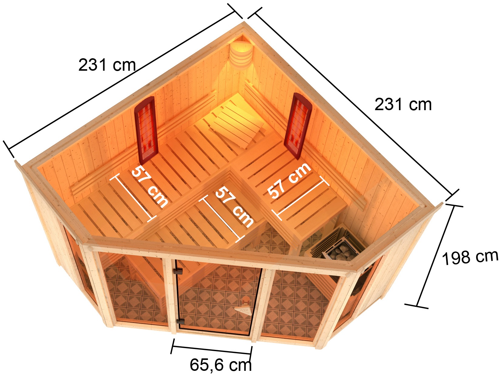 Karibu Sauna »Adele«, 9-kW-Ofen mit externer Steuerung, inkl. 2 Infrarot-Vitalightstrahlern