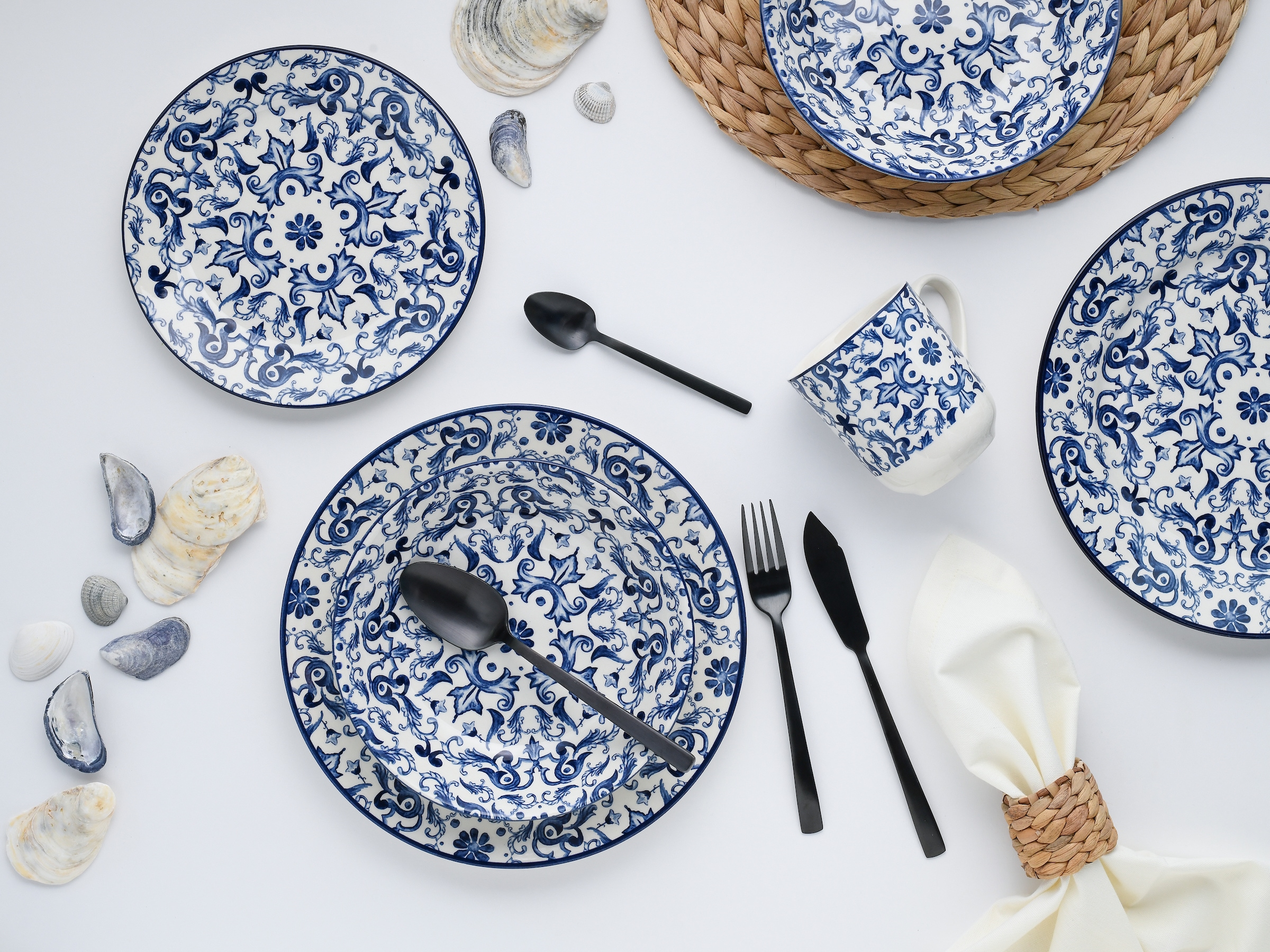 CreaTable Kombiservice »Fresco Blau, Kombi-Service 16-tlg«, (Set, 16 tlg.), Ornamentmotiv, Mediterran