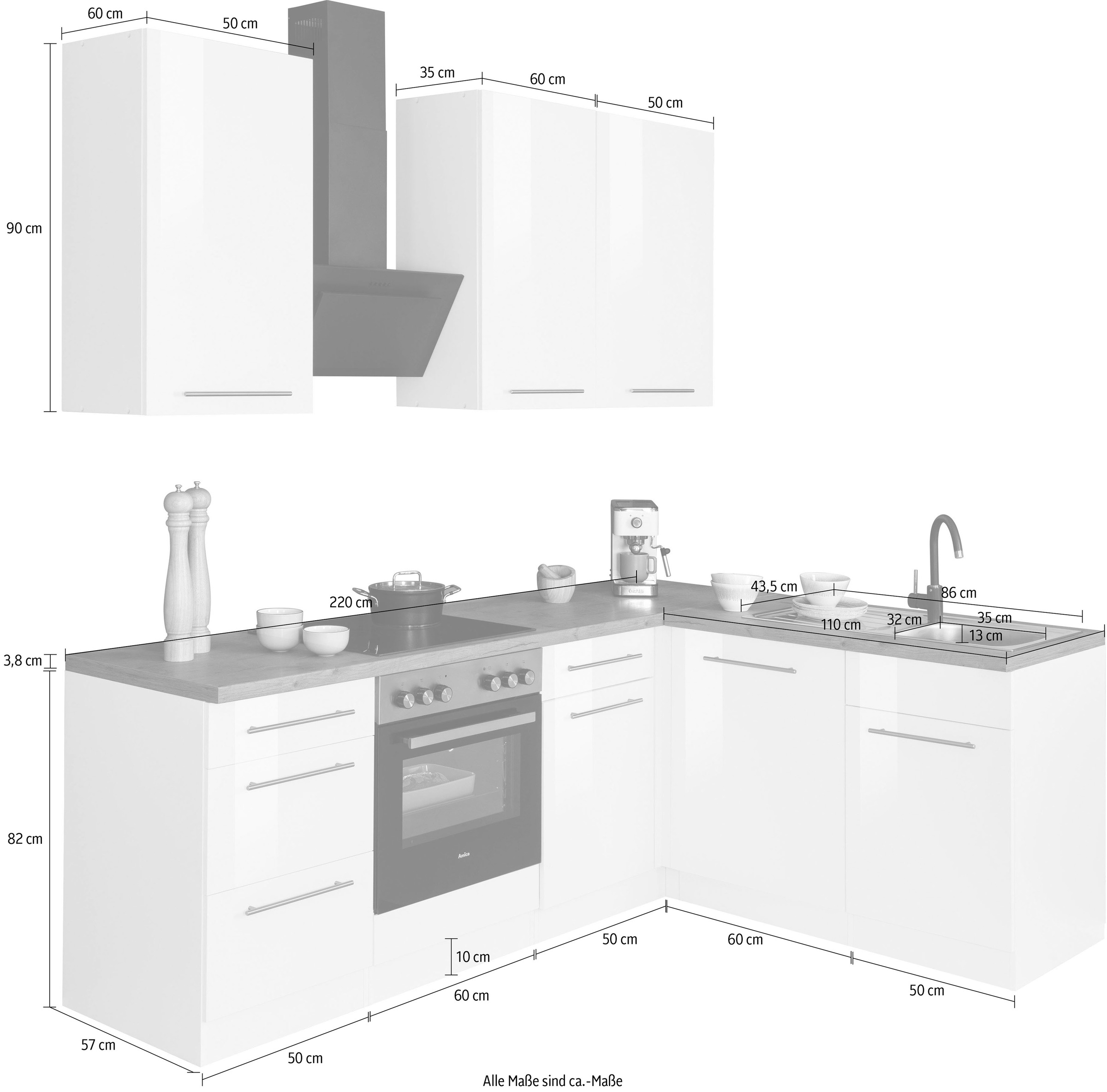 wiho Küchen Winkelküche »Unna«, mit E-Geräten, Stellbreite 220 x 170 cm  jetzt im %Sale