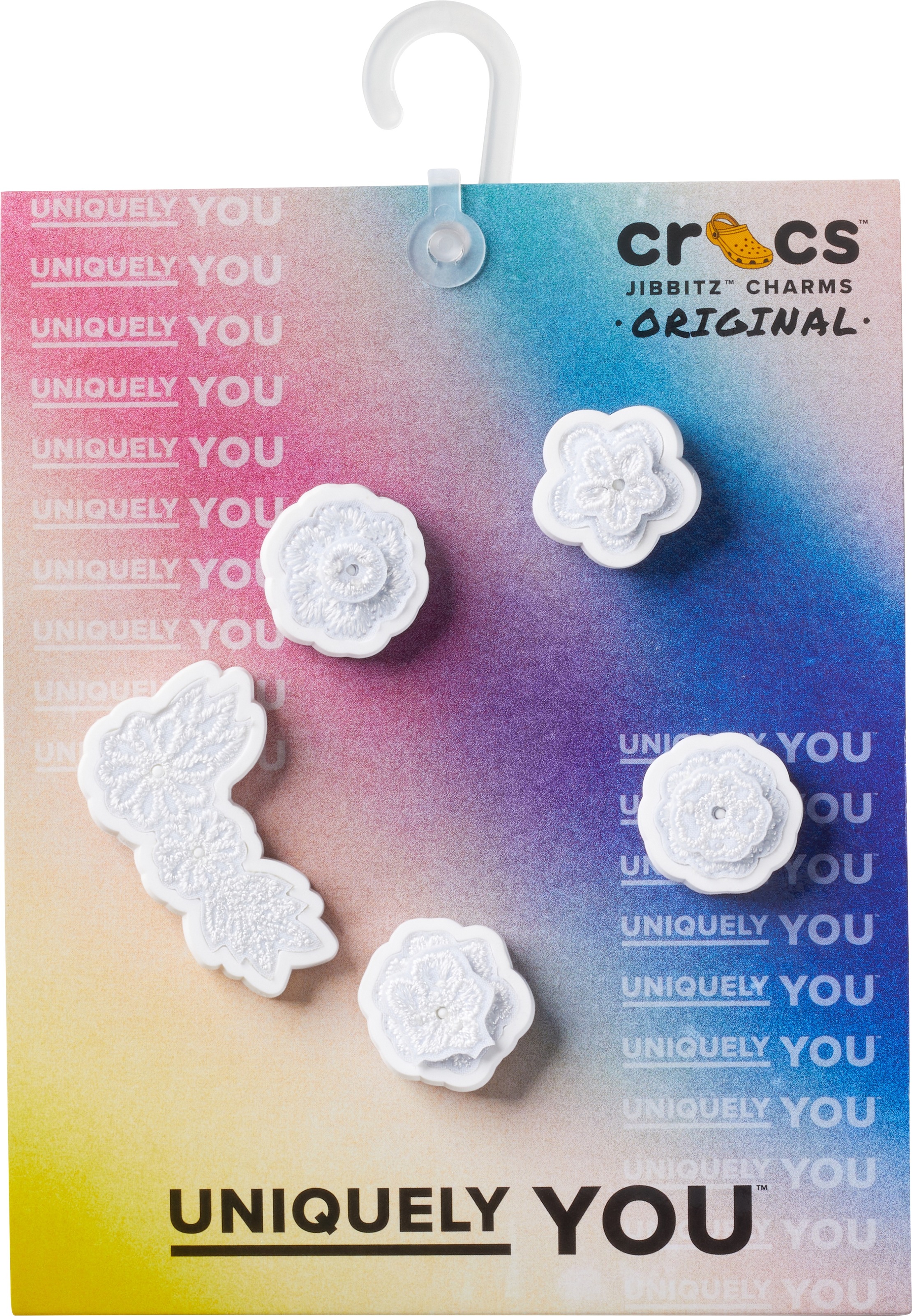 Crocs Schuhanstecker »Jibbitz "White Elegant Floral« Set, Kein Spielzeug. Nicht für Kinder unter 3 Jahren geeignet, 5 Stk. , Schuh Charms mit besticktem Vintage Design