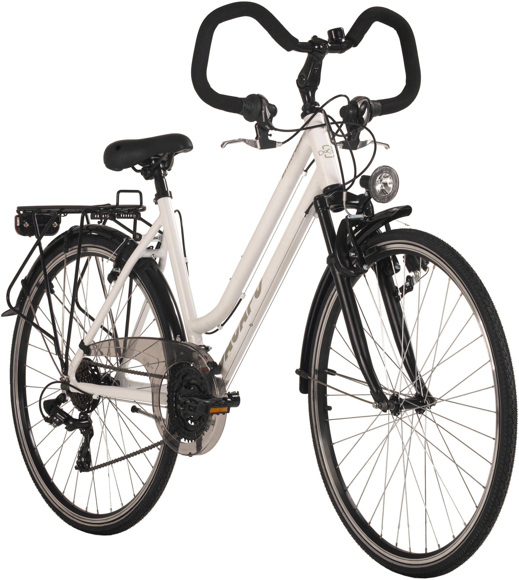 Dacapo Trekkingrad »Metropolis Trekkingrad Damen Alu-Rahmen 28'' weiß RH 48 cm«, 21 Gang, Shimano, Tourney Schaltwerk, Kettenschaltung, Multipositionslenker