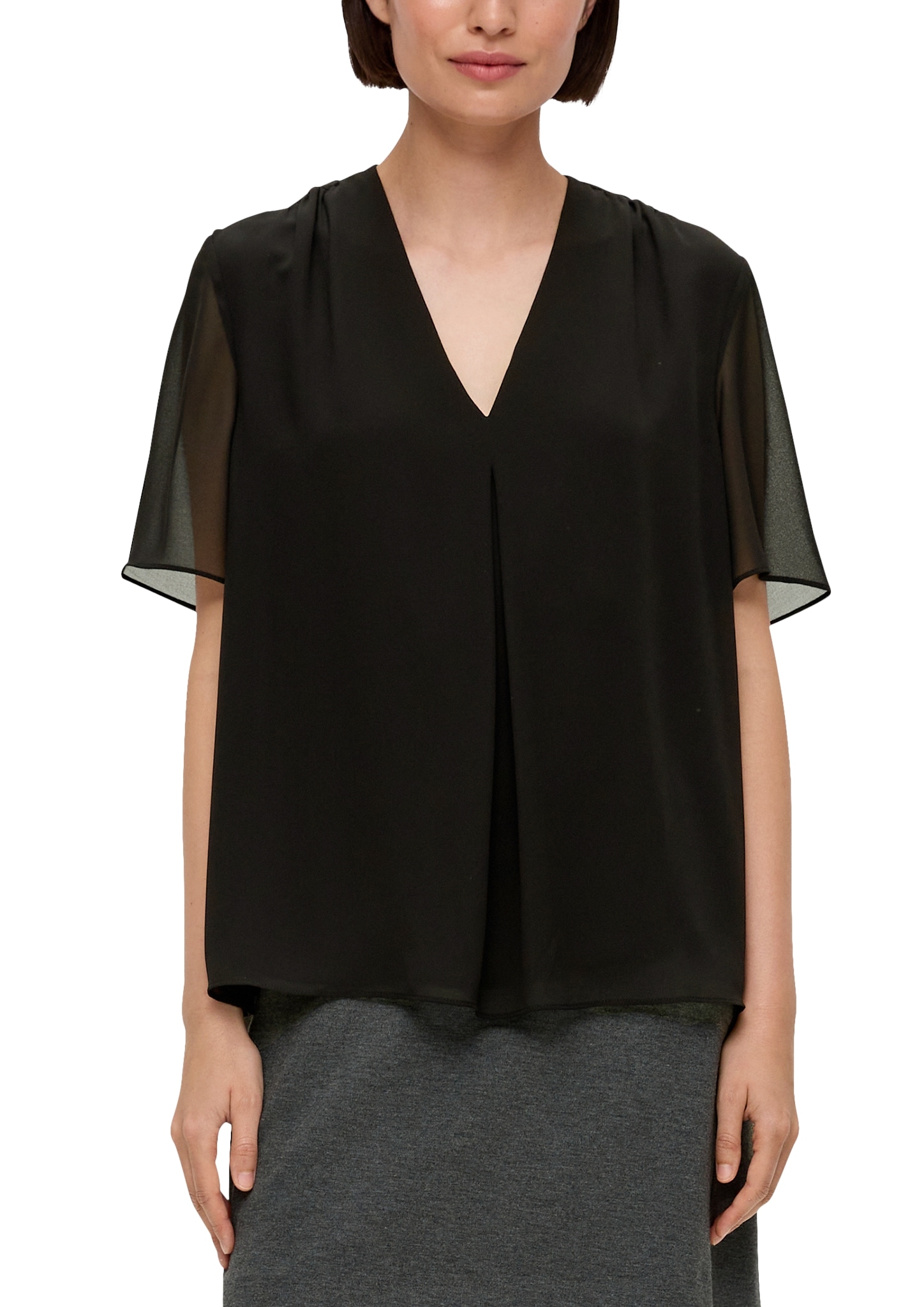s.Oliver Shirtbluse, mit eingelegter Falte vorne, Gr. 34, GREY/BLACK