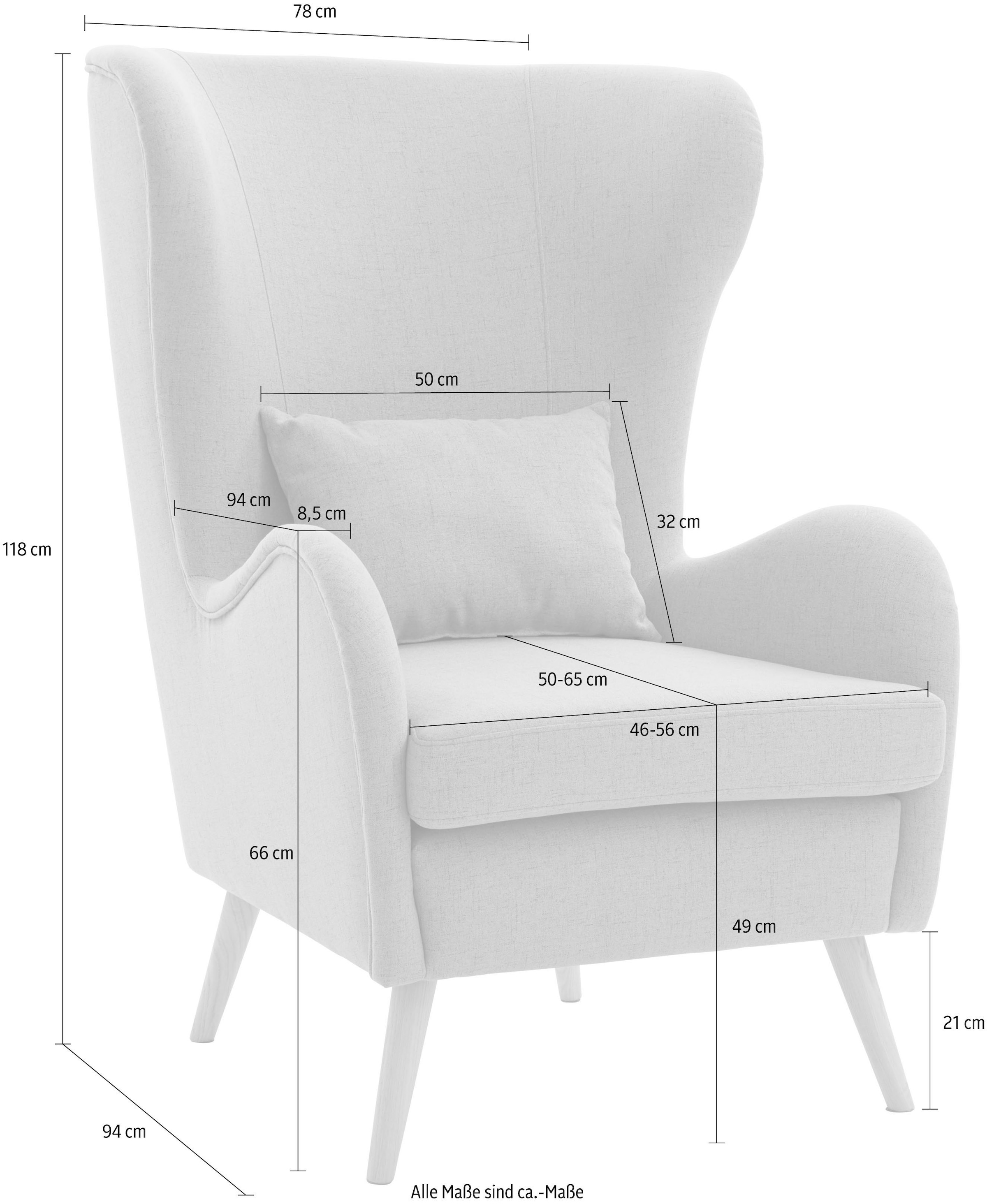 Guido Maria Kretschmer Home&Living Sessel »Salla auch in Fellimitat und Feincord, viele Bezugsarten«, wahlweise mit oder ohne Hocker; großer Sessel: Maße B/T/H: 78/94/118cm