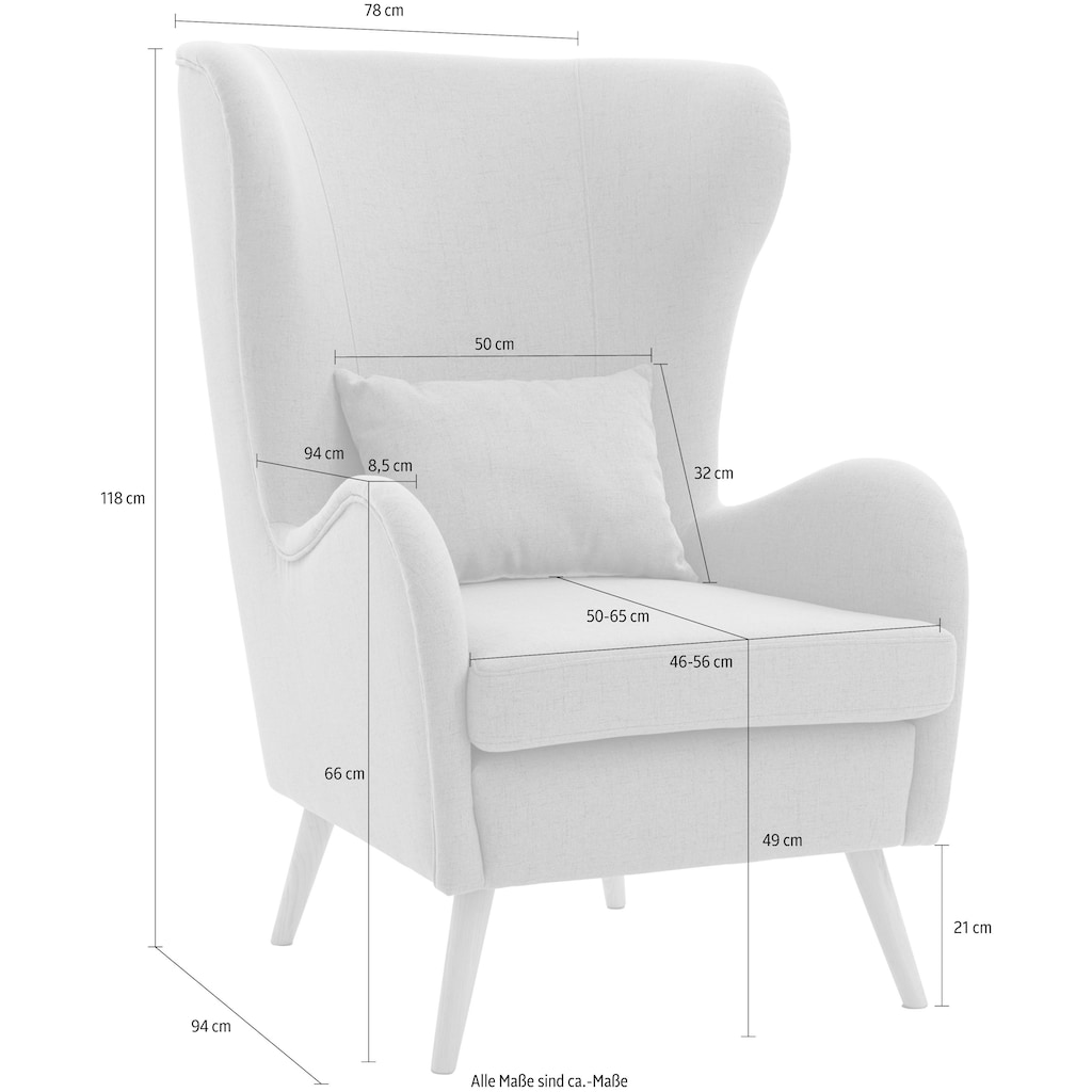 Guido Maria Kretschmer Home&Living Sessel »Salla«, wahlweise mit oder ohne Hocker; großer Sessel: Maße B/T/H: 78/94/118cm