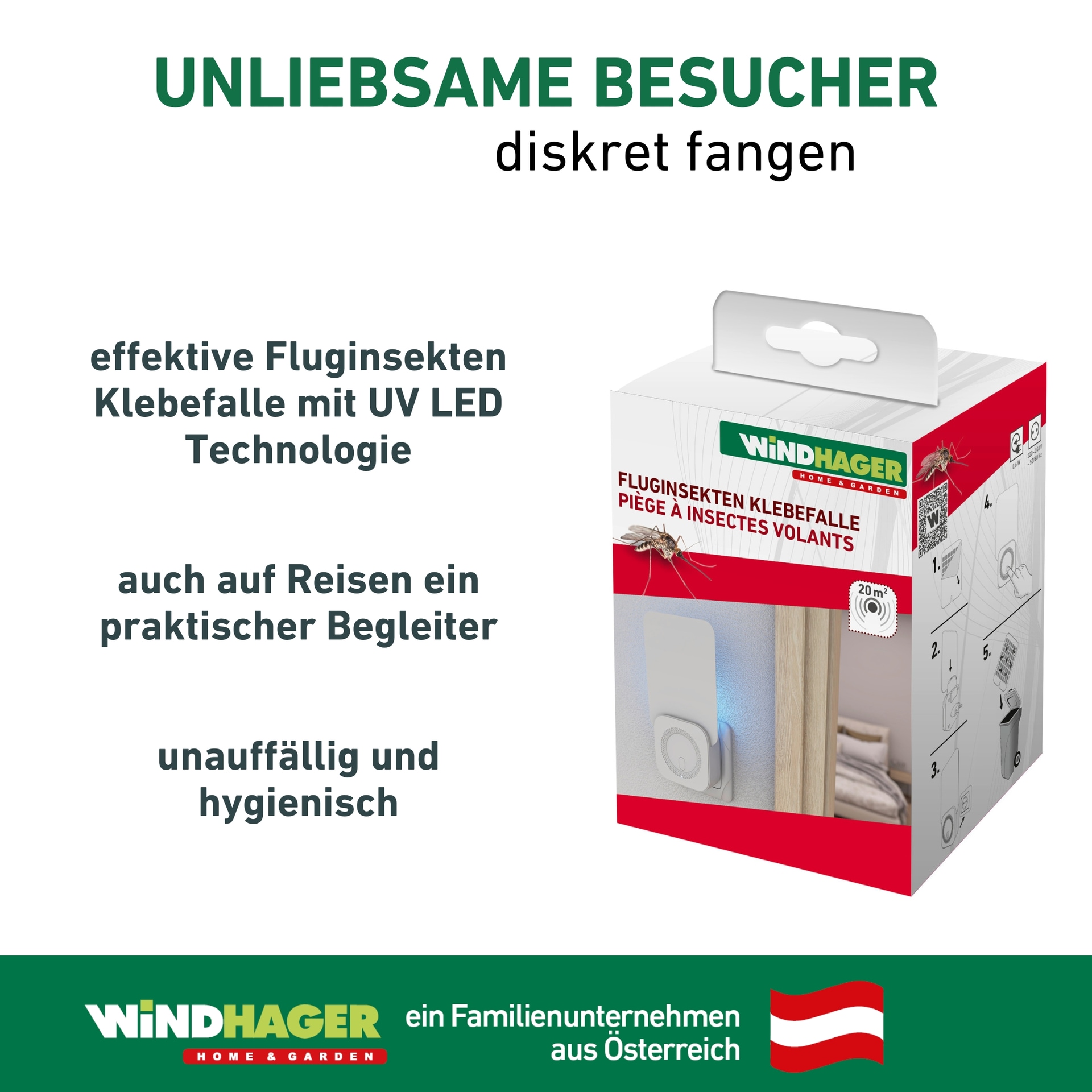 Windhager Insektenfalle »für Fluginsekten mit UV-Licht, Fliegenfalle für den Innenbereich« Mückenfalle, Insektenfalle und Mottenfalle mit Klebetafeln