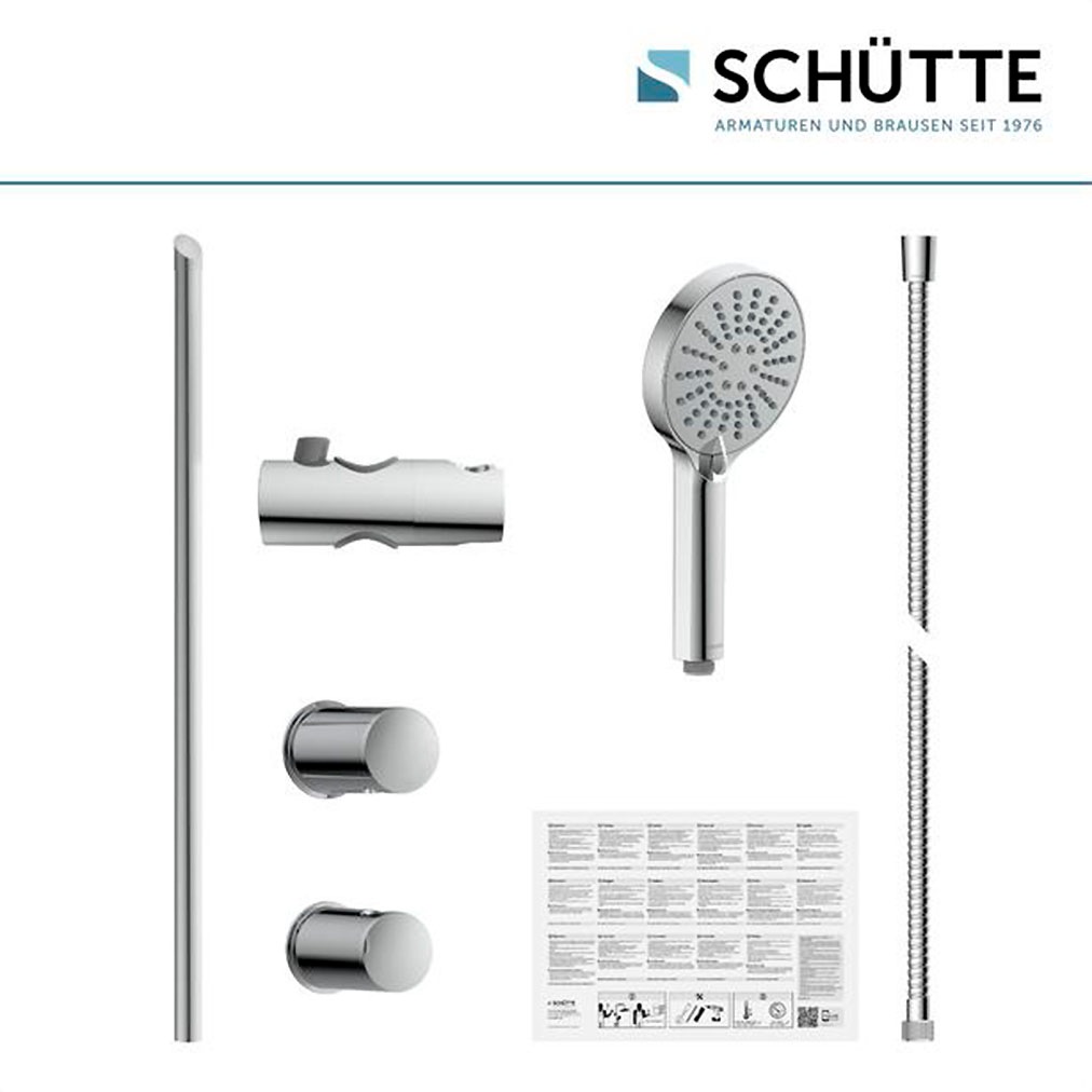Schütte Stangenbrause-Set Komplett-Set,  Duschset zum Kleben, ohne Bohren, Duschkopf mit Schlauch und Halterung