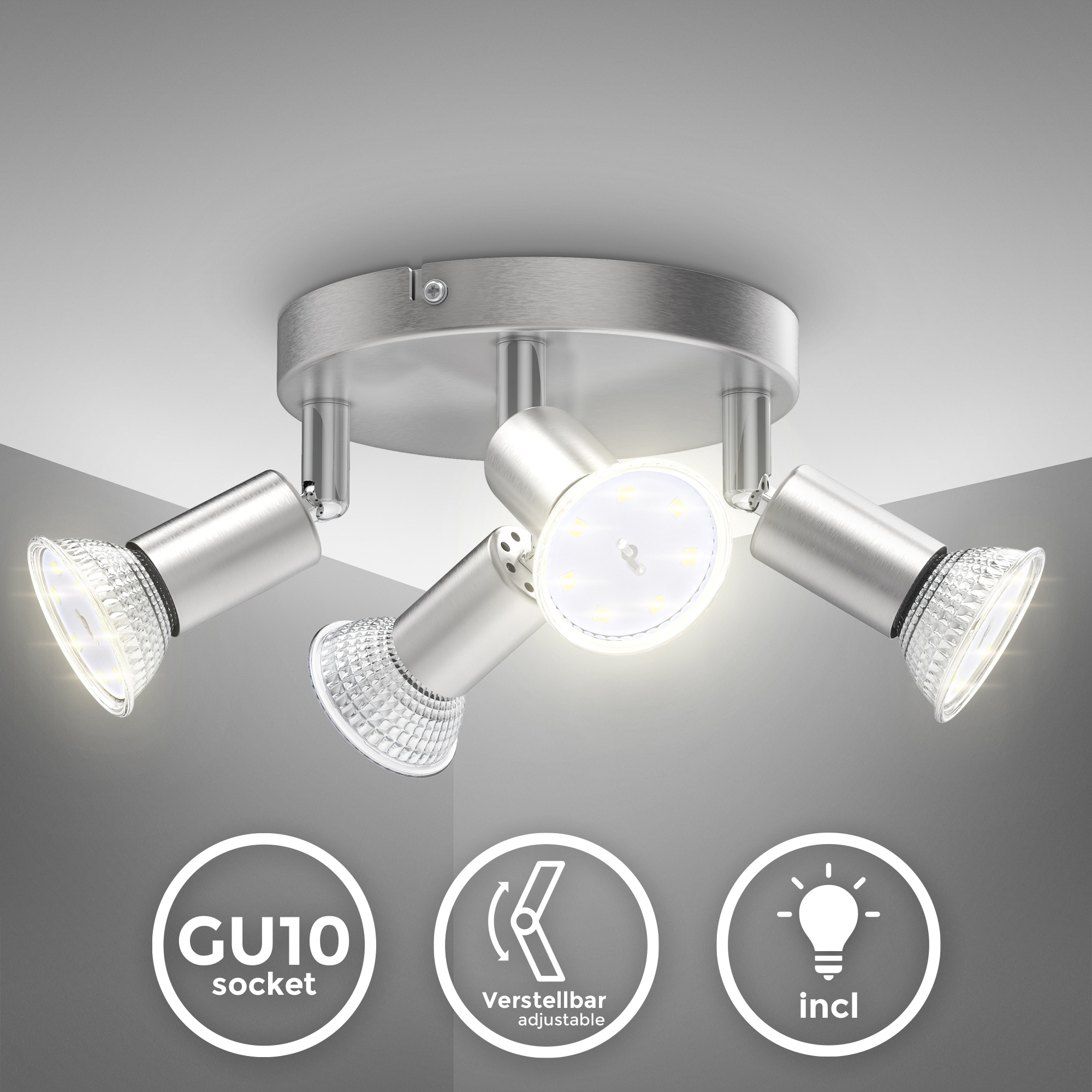 B.K.Licht Deckenspots, 4 flammig, Leuchtmittel GU10   LED wechselbar, schwe günstig online kaufen