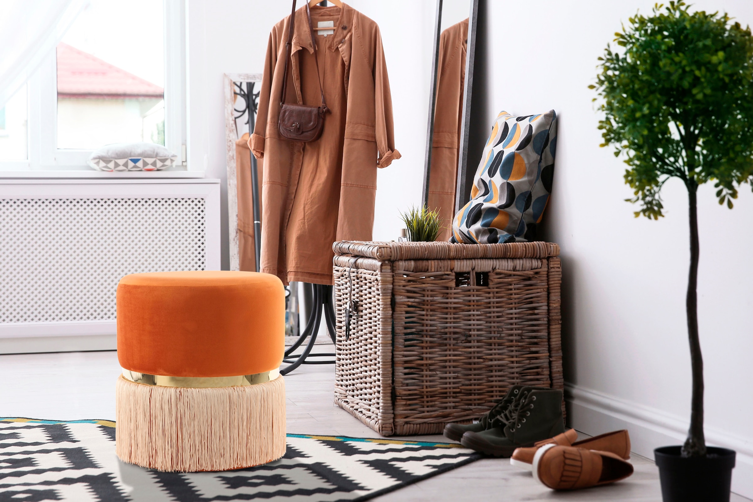 Kayoom Sitzhocker »Hocker Rebecca 825, Sitzpouf in runder Form,mit samtigem Bezug« 1 Stk. tlg. pflegeleicht, modern, vielseitig verwendbar, Sitzfläche gepolstert