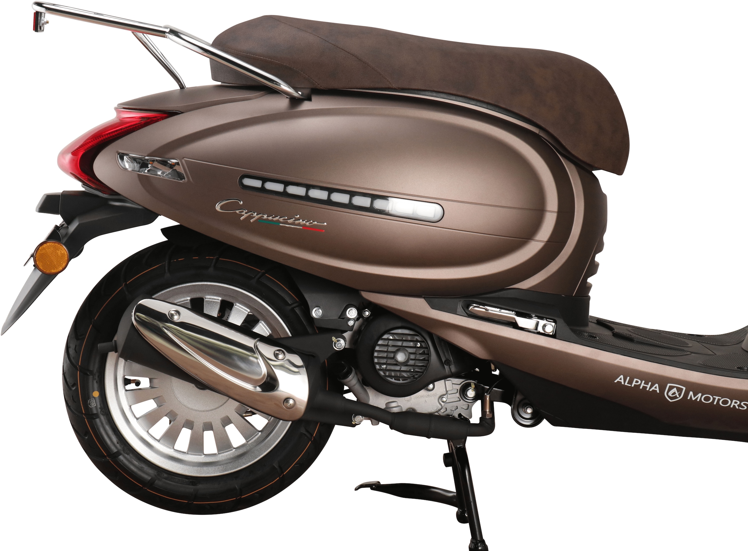 Alpha Motors Motorroller »Cappucino 50 ccm 25 km/h EURO 5 mattbraun«, 50 cm³, 25 km/h, Euro 5, 2,72 PS, LED-Leiste vorne und hinten, mit USB-Anschluss und Lenkerschloss