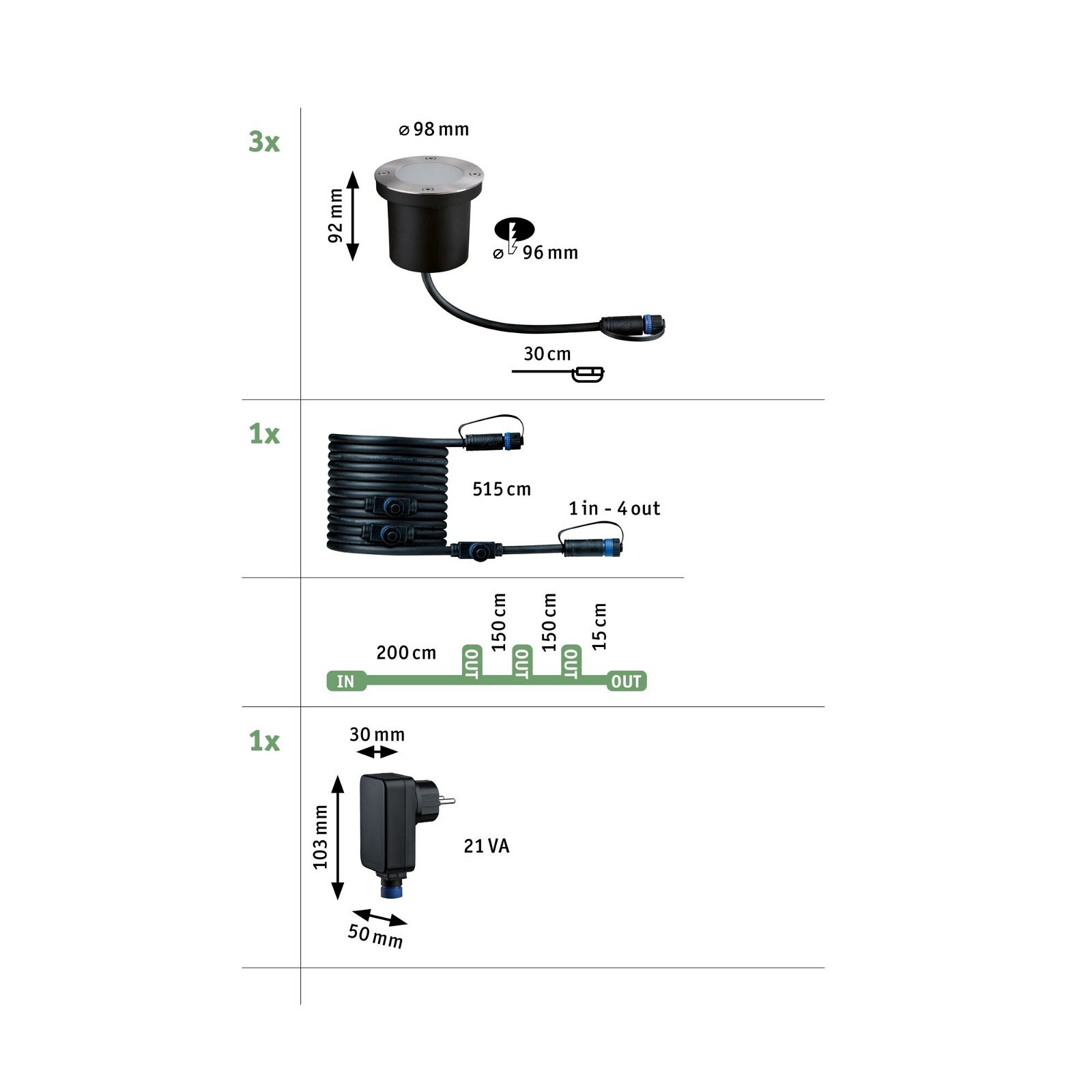 Paulmann LED Einbauleuchte »Plug & Shine Floor Basisset IP67 2200K 3x4,5W Anthrazit«, 3 flammig, Bodeneinbauleuchte, Insektenfreundlich