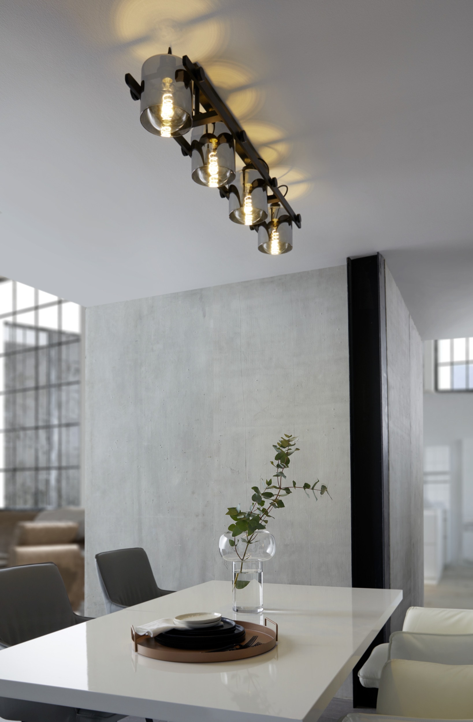 EGLO LED Deckenleuchte »HORNWOOD 2 Deckenlampe - Stahl, Holz - E27 - 4X40W - IP20« E27 1 Stk. Wohzimmerlampe, Esszimmerlampe, Flur, Schlafzimmer, L111xB22,5xH26,5cm