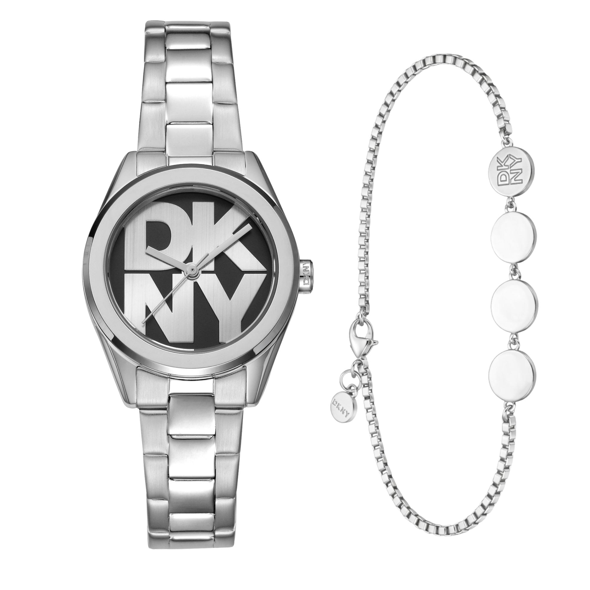 DKNY Quarzuhr »Logo Watch Set« Armbanduhr, Damenuhr, Edelstahlarmband, Ideal auch als Geschenk