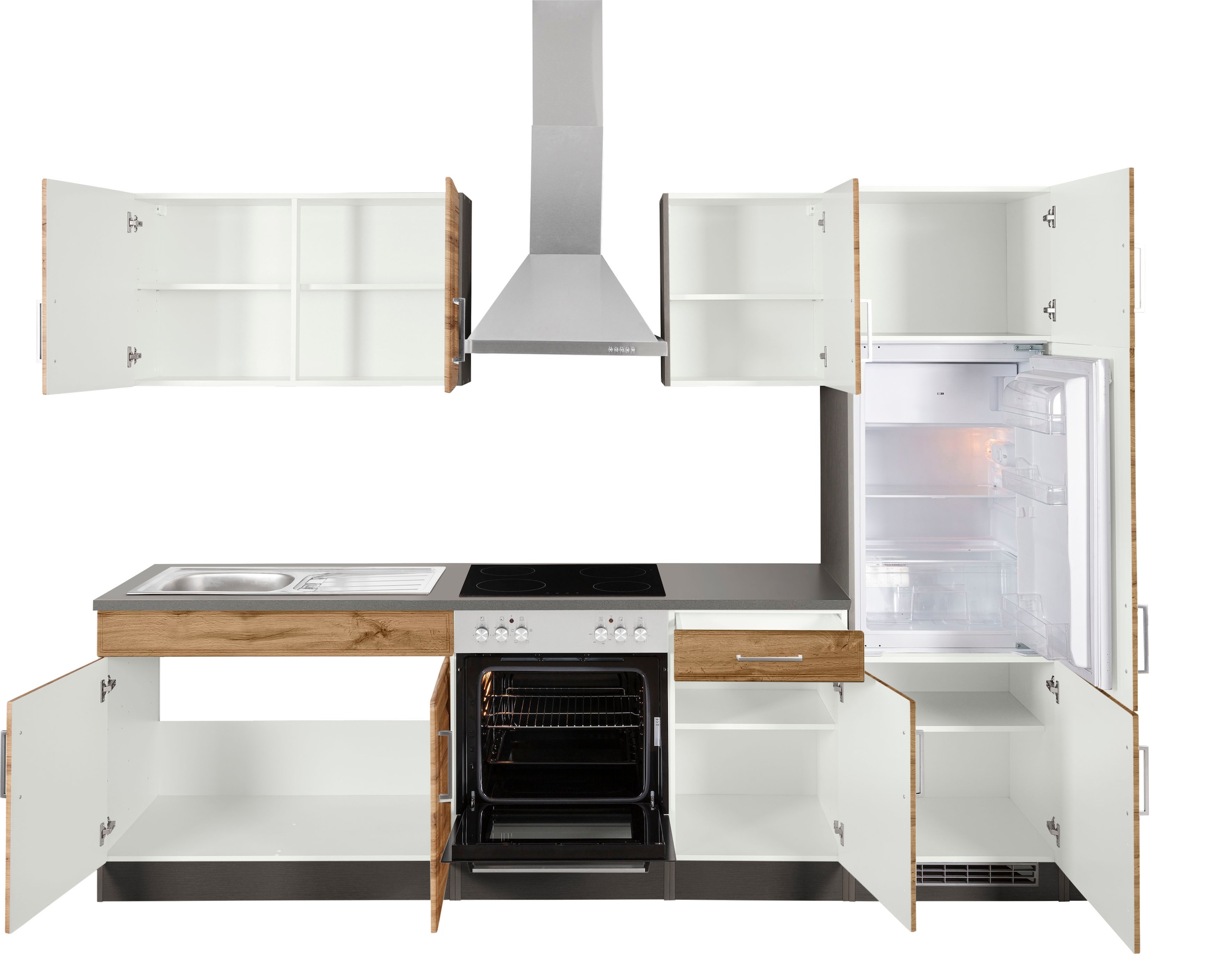 HELD MÖBEL Küchenzeile »Stockholm«, Breite 270 cm, mit hochwertigen MDF Fronten im Landhaus-Stil
