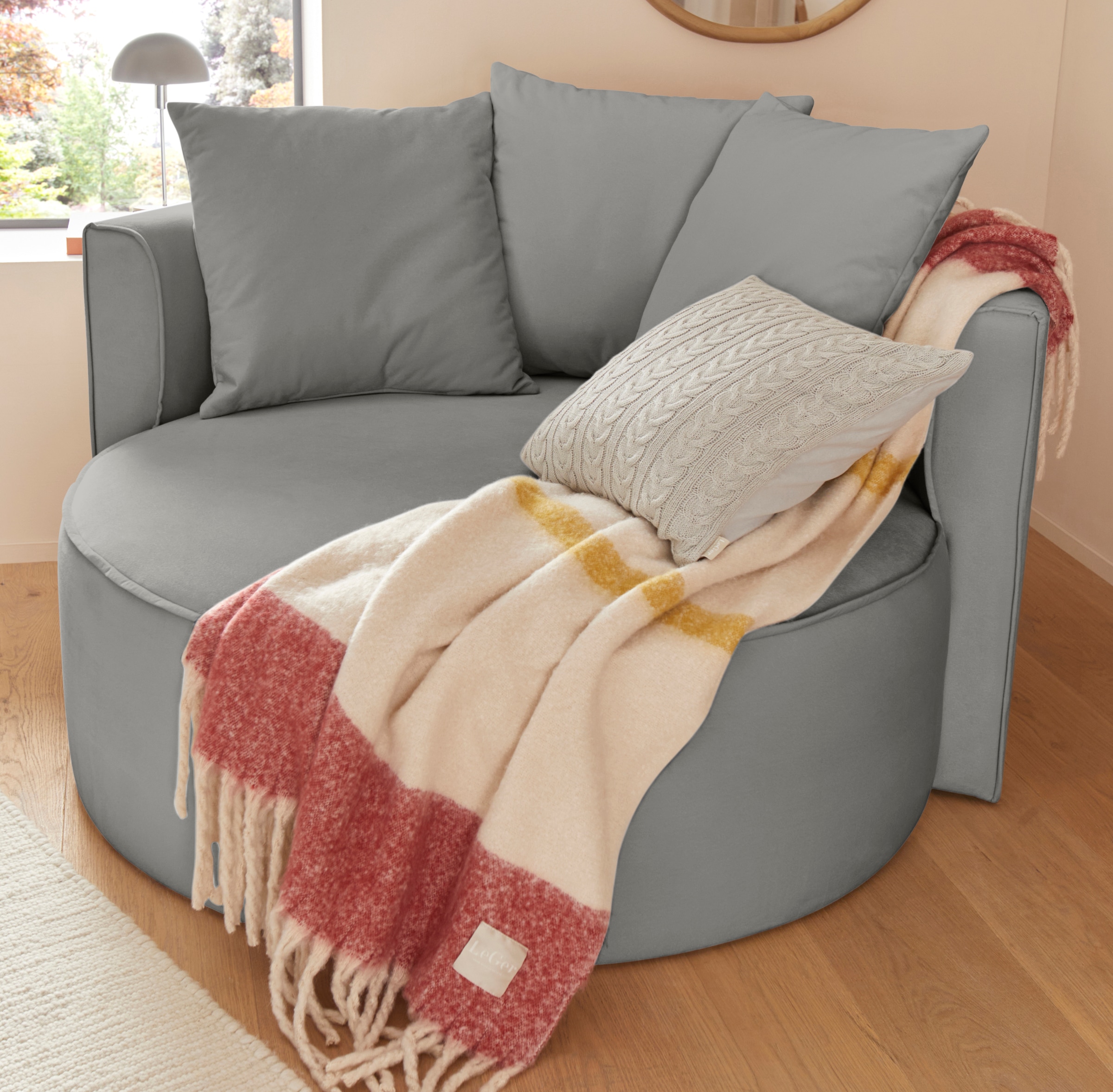 LeGer Home by Lena Gercke XXL-Sessel »Isalie, Lesesessel, Loveseat, inklusive Zierkissen«, extra große Sitzfläche, optional mit Hocker, Cord, Samt, Bouclé