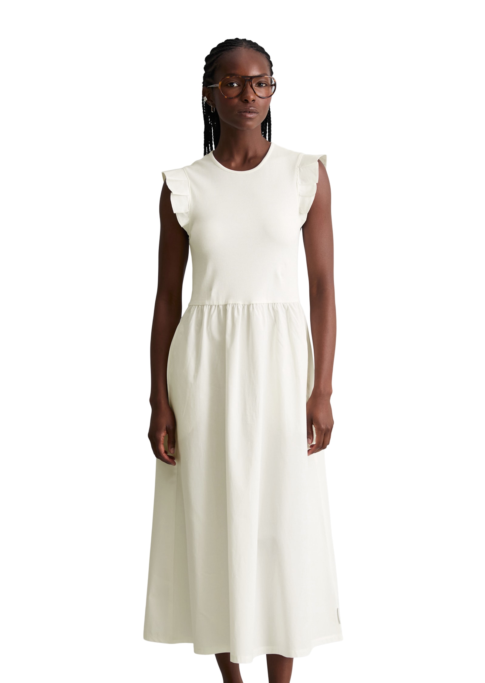 Marc O'Polo DENIM Jerseykleid Seitennahttaschen flared mit Baumwoll-Popelinerock