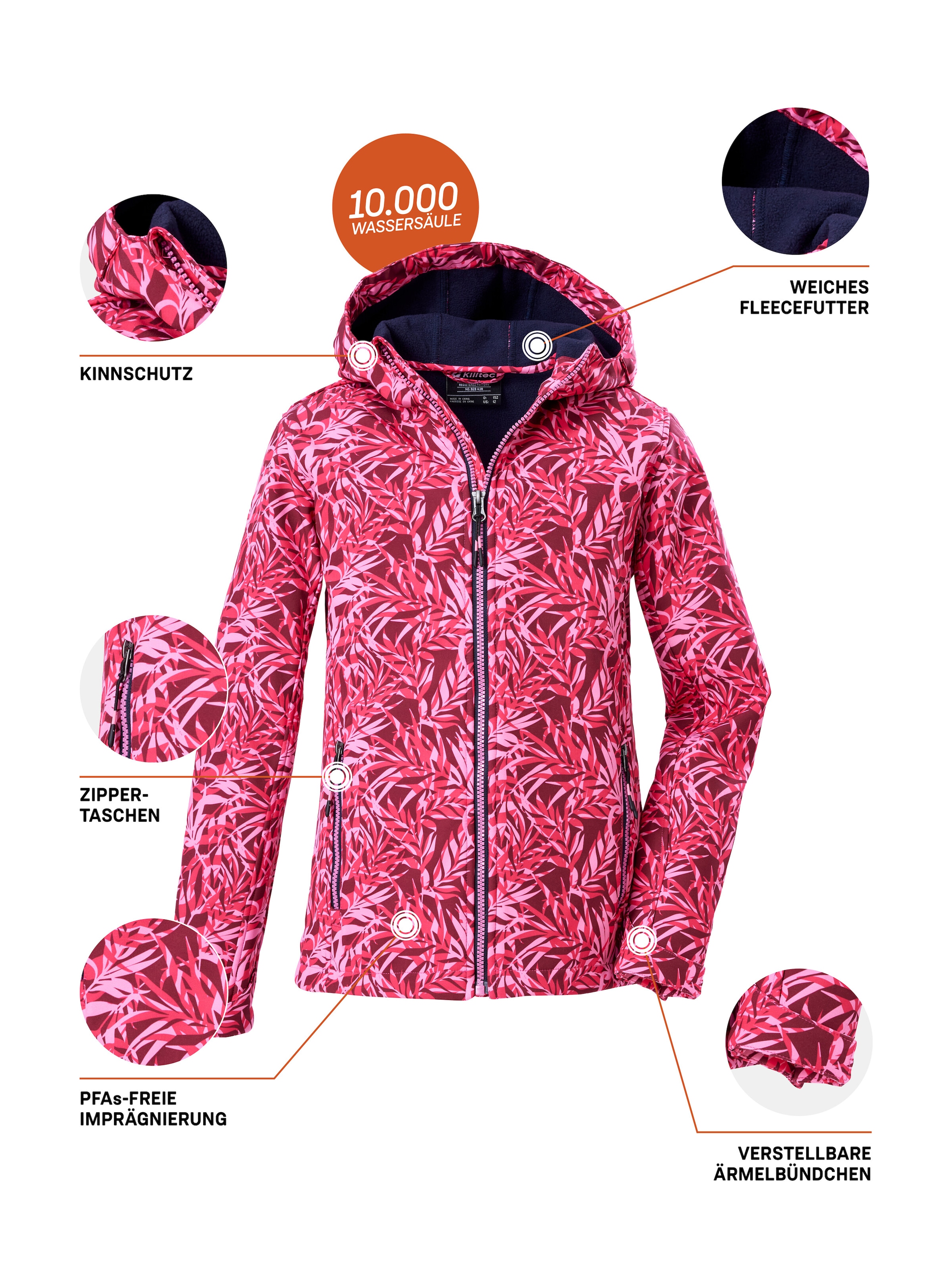 Killtec Softshelljacke »Mädchen Softshelljacke Print«, Wasserdicht, windabweisend, atmungsaktiv, modischer Print, PFAS-frei