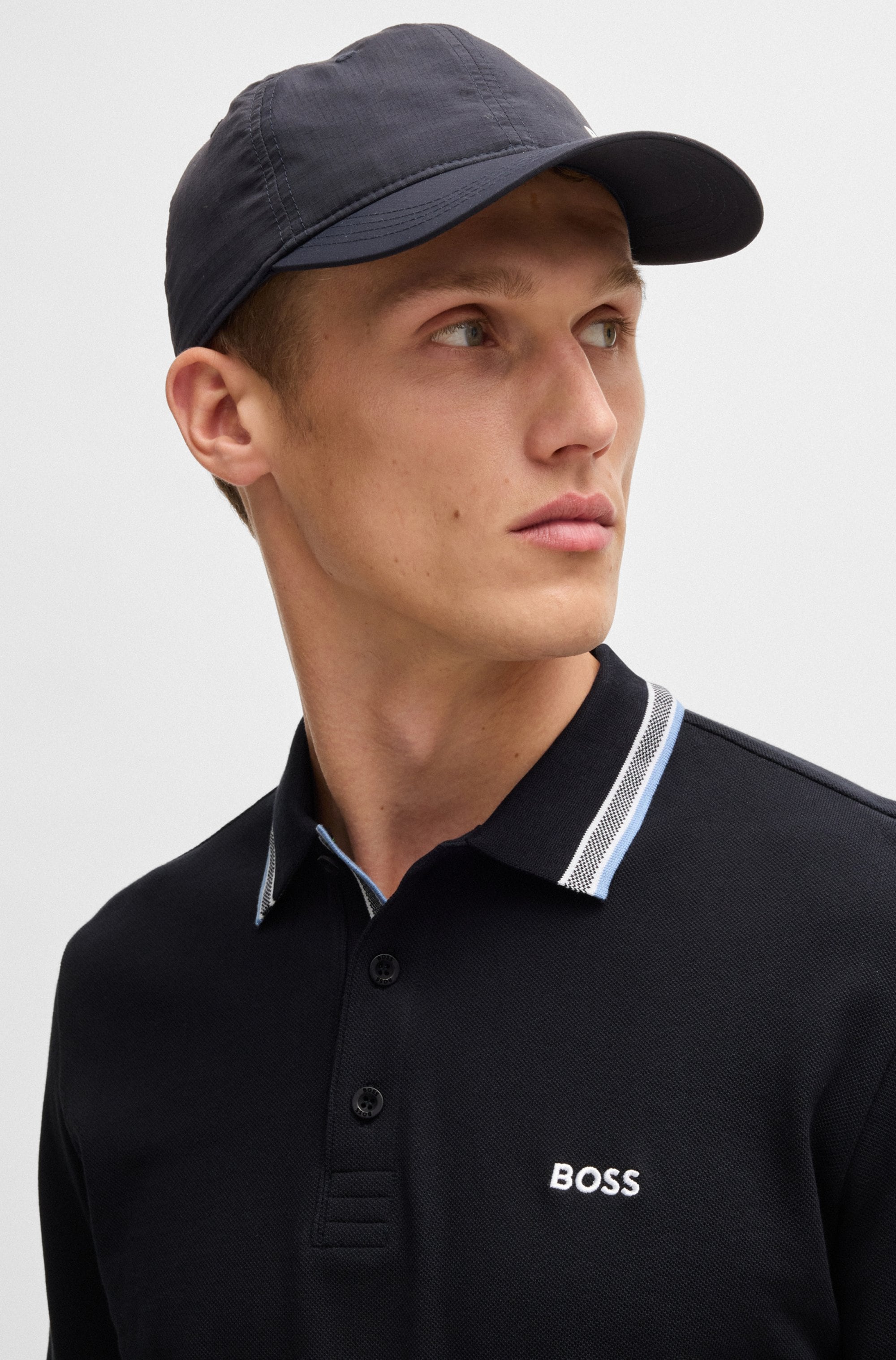 BOSS GREEN Langarm-Poloshirt »Plisy«, mit Streifen am Kragen