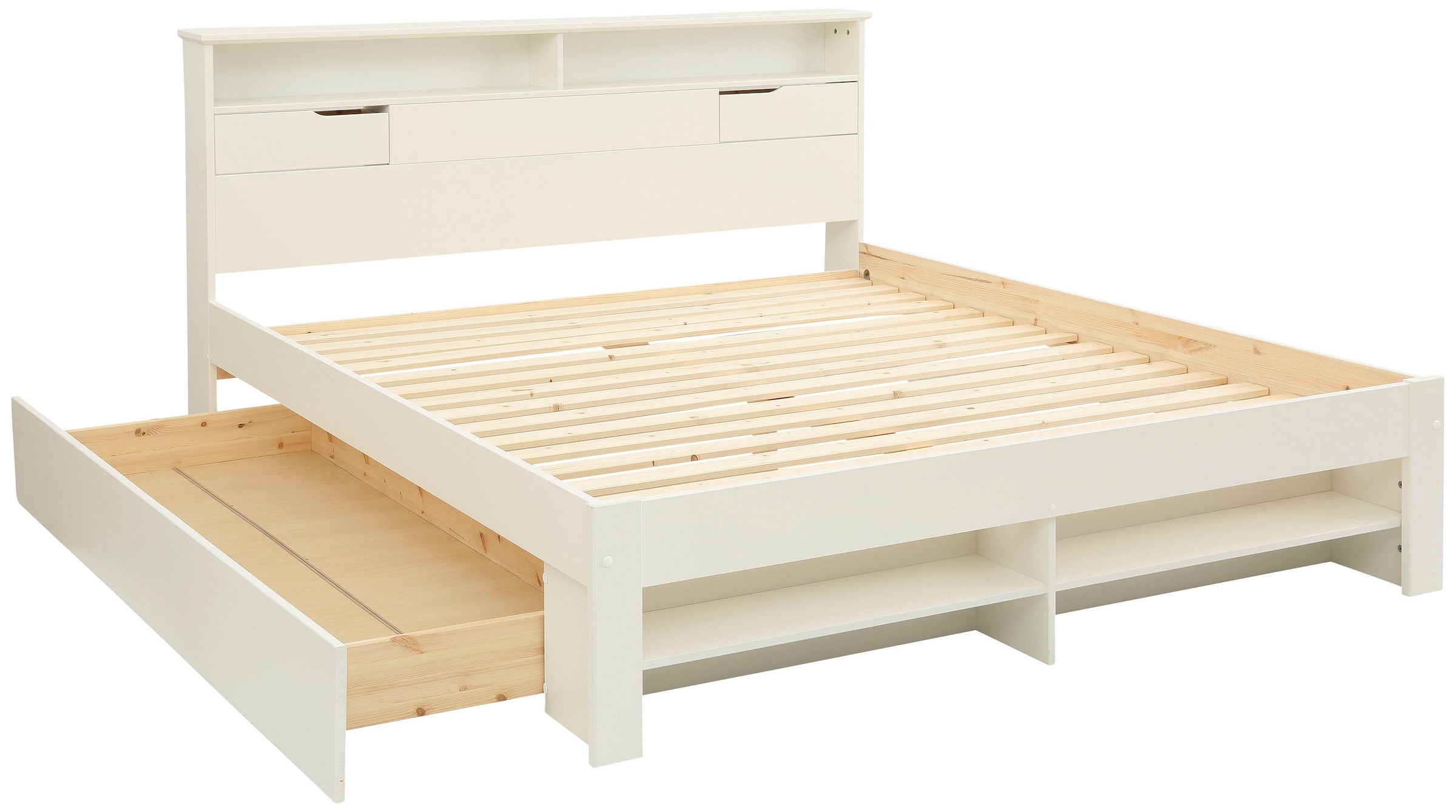 7. Bild von Home affaire Stauraumbett »"NARA" platzsparend, viel Stauraum,«, zertifiziertes Massivholz mit MDF, Regale am Kopf- und Fußteil