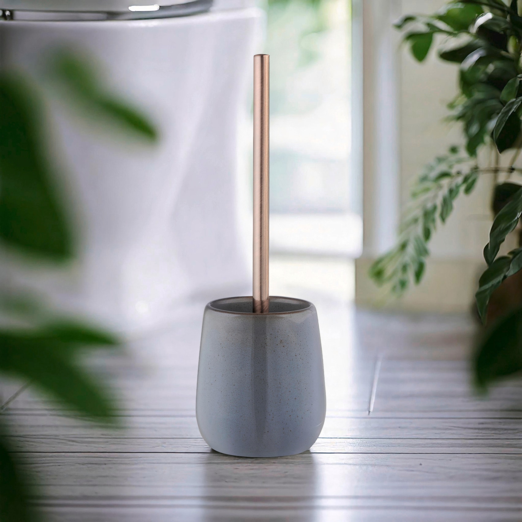 WENKO WC-Garnitur »Sirmione« aus Edelstahl | Keramik | Kunststoff Keramik, individuelle Glasur, Toilettenbürste mit Kunststoffabdeckung