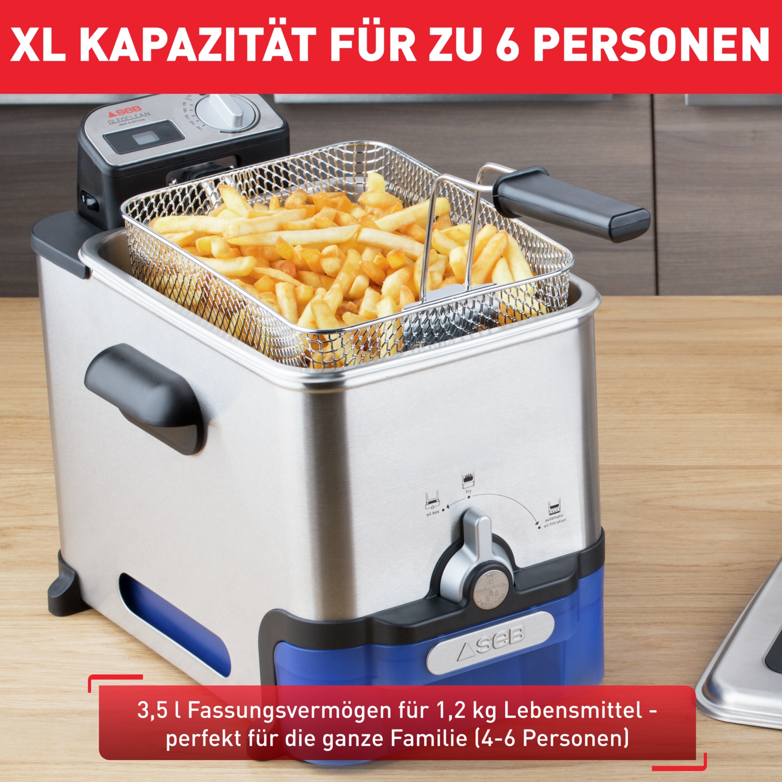 Tefal Kaltzonenfritteuse »Oleoclean Pro Inox & Design«, 2300 W, automatische Öl/Fett Filterung, Timer, Thermostat, 3,5l Öl, FR8040